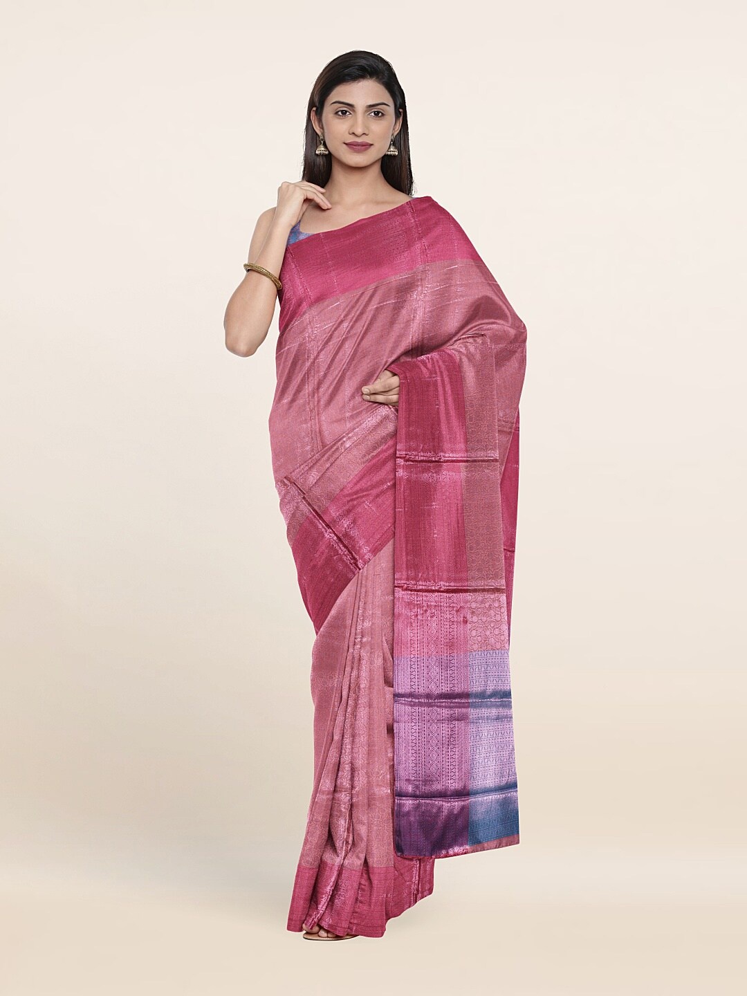 

Pothys Woven Design Zari Brocade Saree, Peach