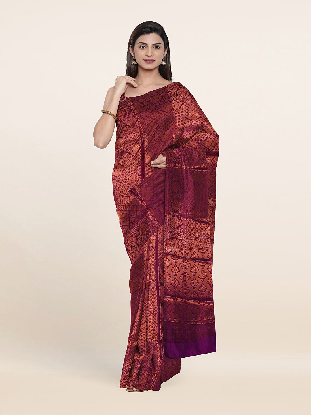 

Pothys Purple & Gold-Toned Woven Design Zari Art Silk Saree