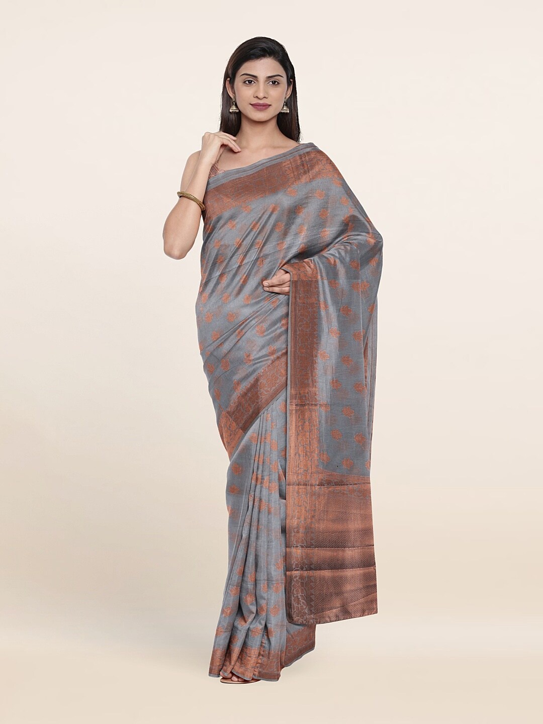 

Pothys Floral Zari Saree, Grey