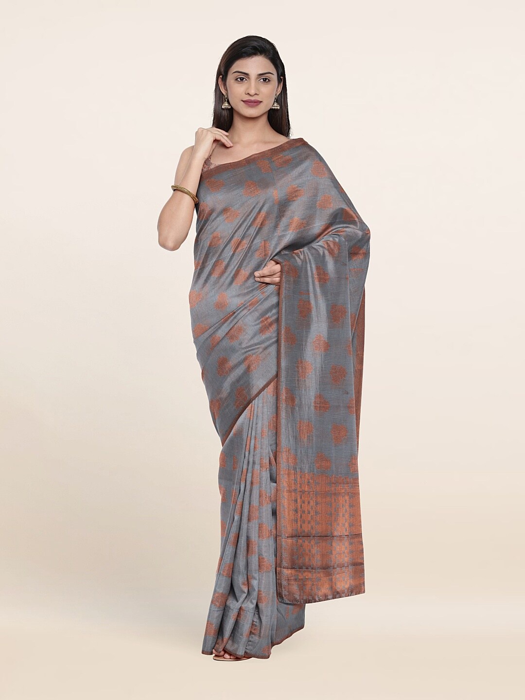 

Pothys Floral Woven Design Zari Saree, Grey