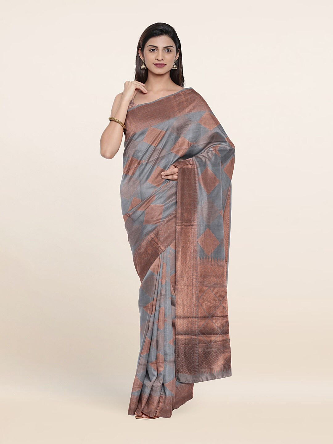 

Pothys Woven Design Zari Saree, Grey