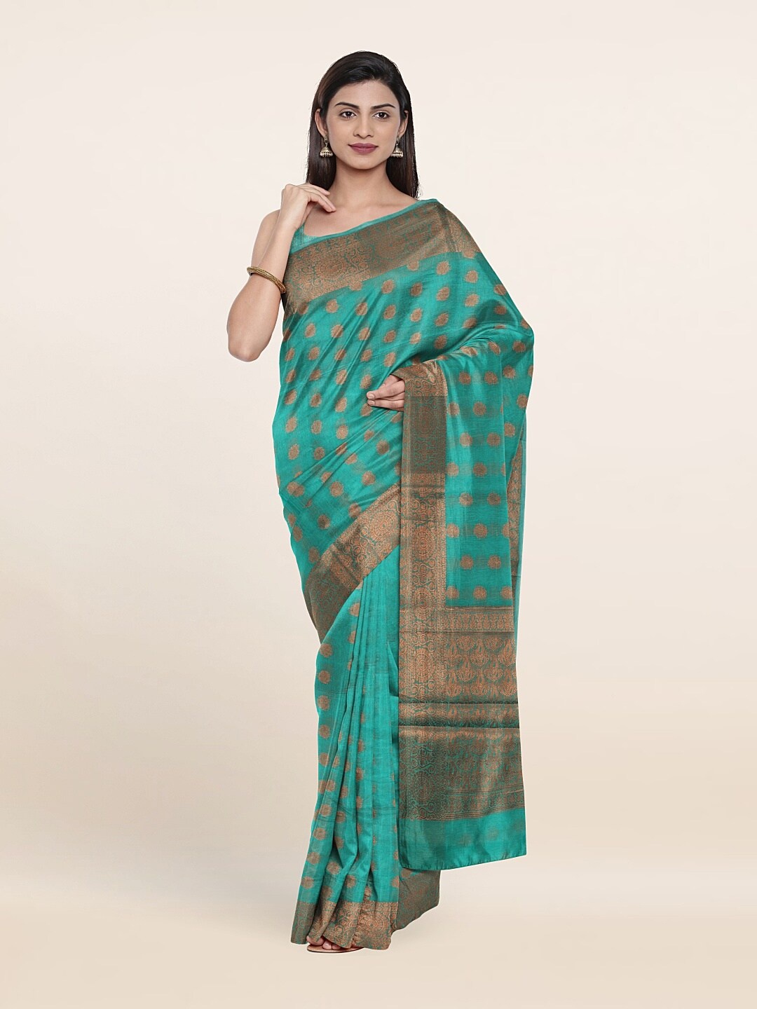

Pothys Green & Gold-Toned Woven Design Zari Saree