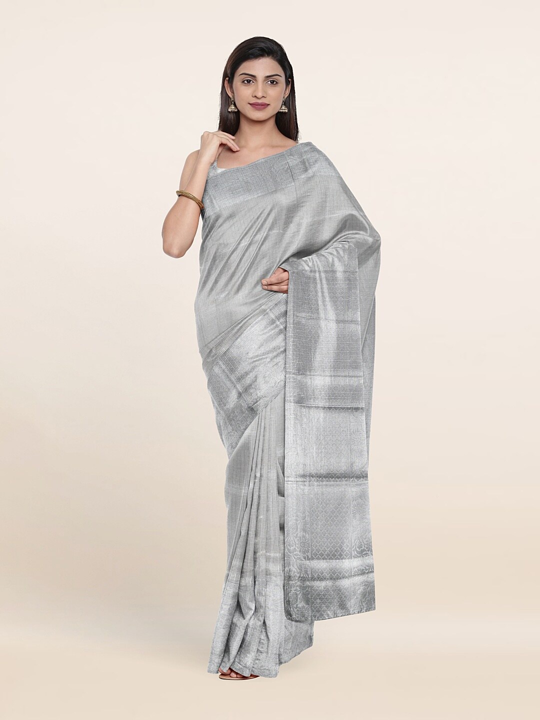 

Pothys Silver-Toned Zari Tissue Saree
