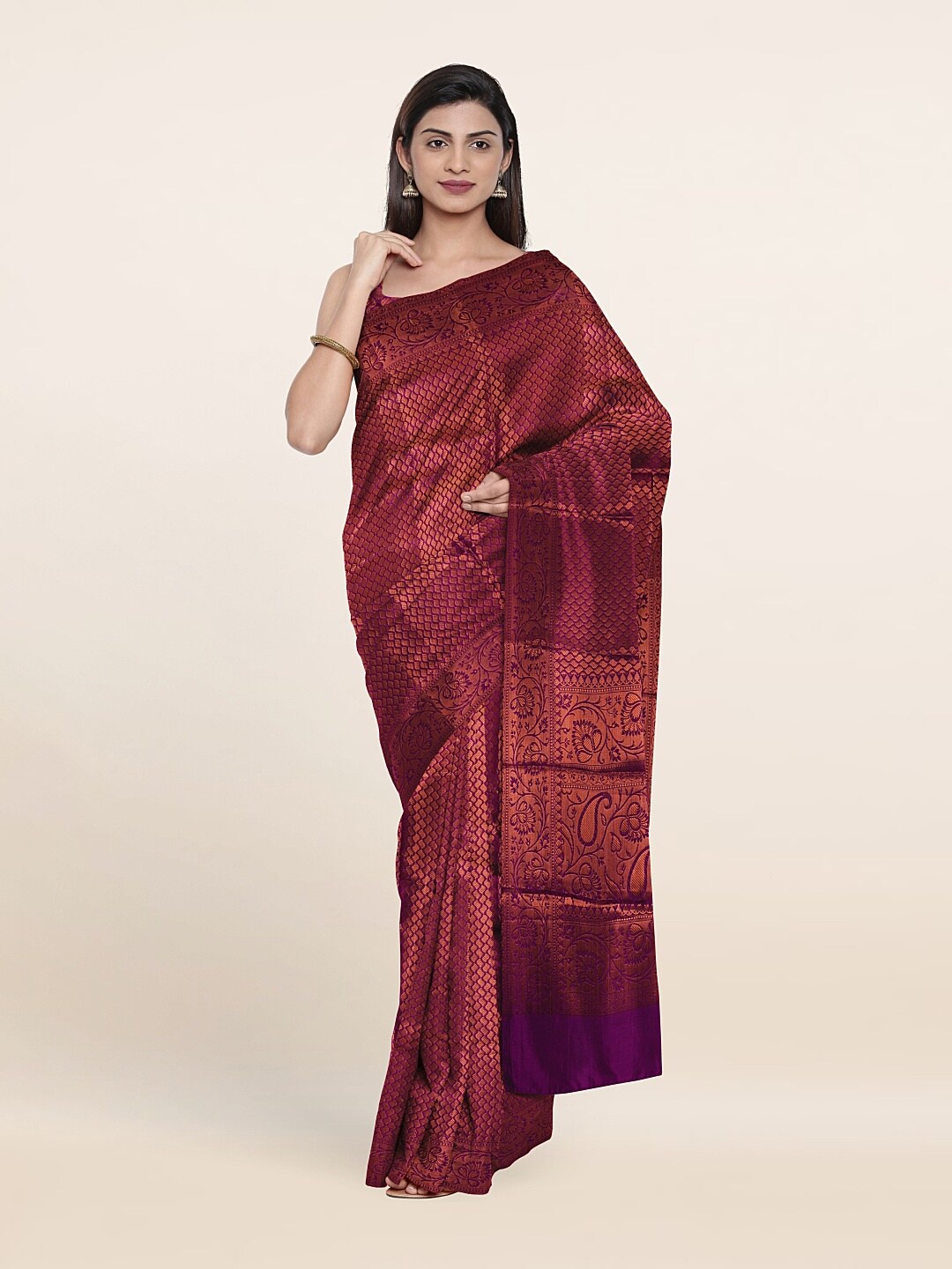 

Pothys Purple & Copper-Toned Woven Design Zari Art Silk Saree