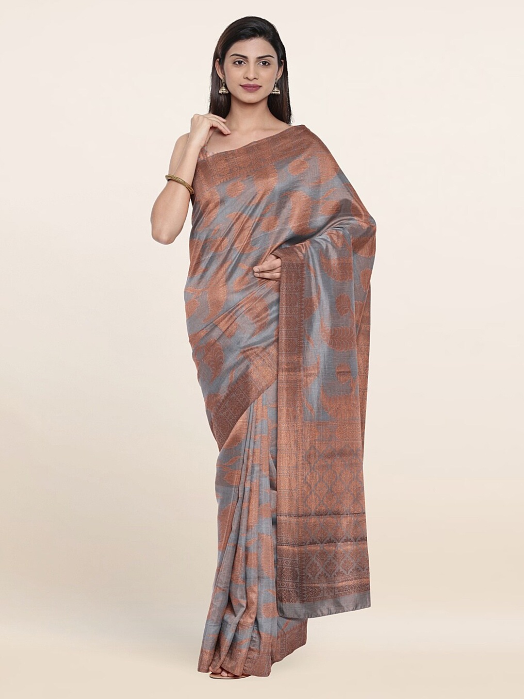 

Pothys Woven Design Zari Saree, Grey