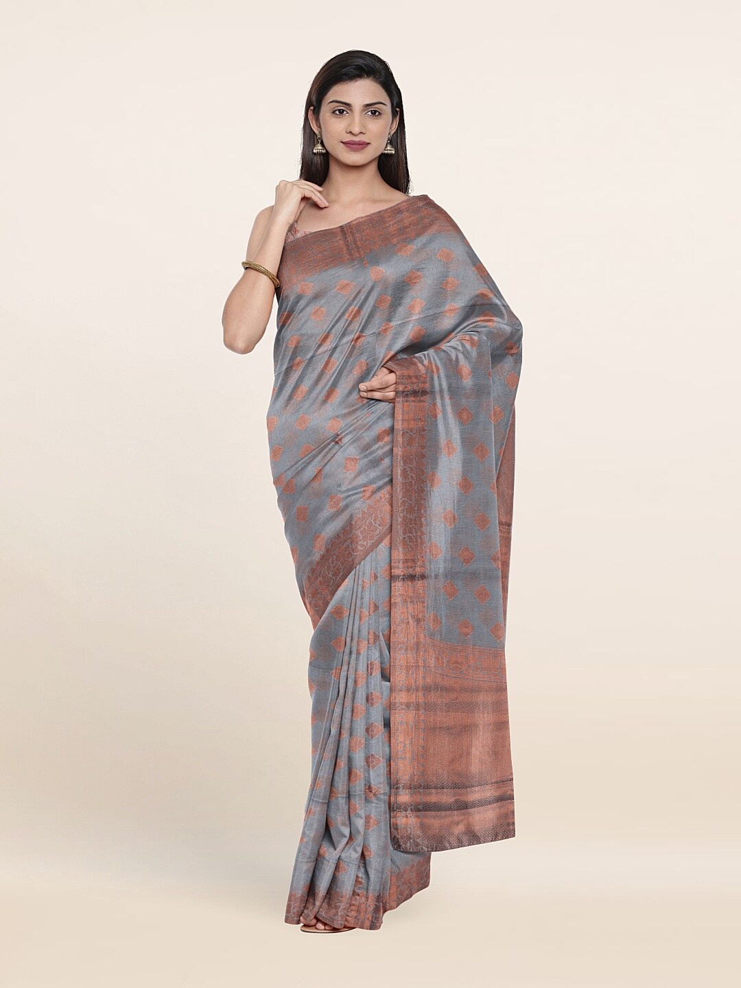 

Pothys Woven Design Zari Saree, Grey
