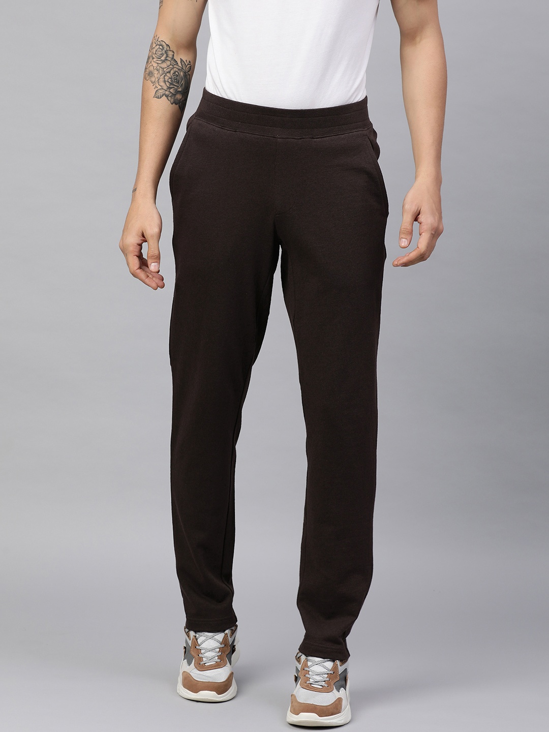 

Huetrap Men Solid Track Pants, Coffee brown