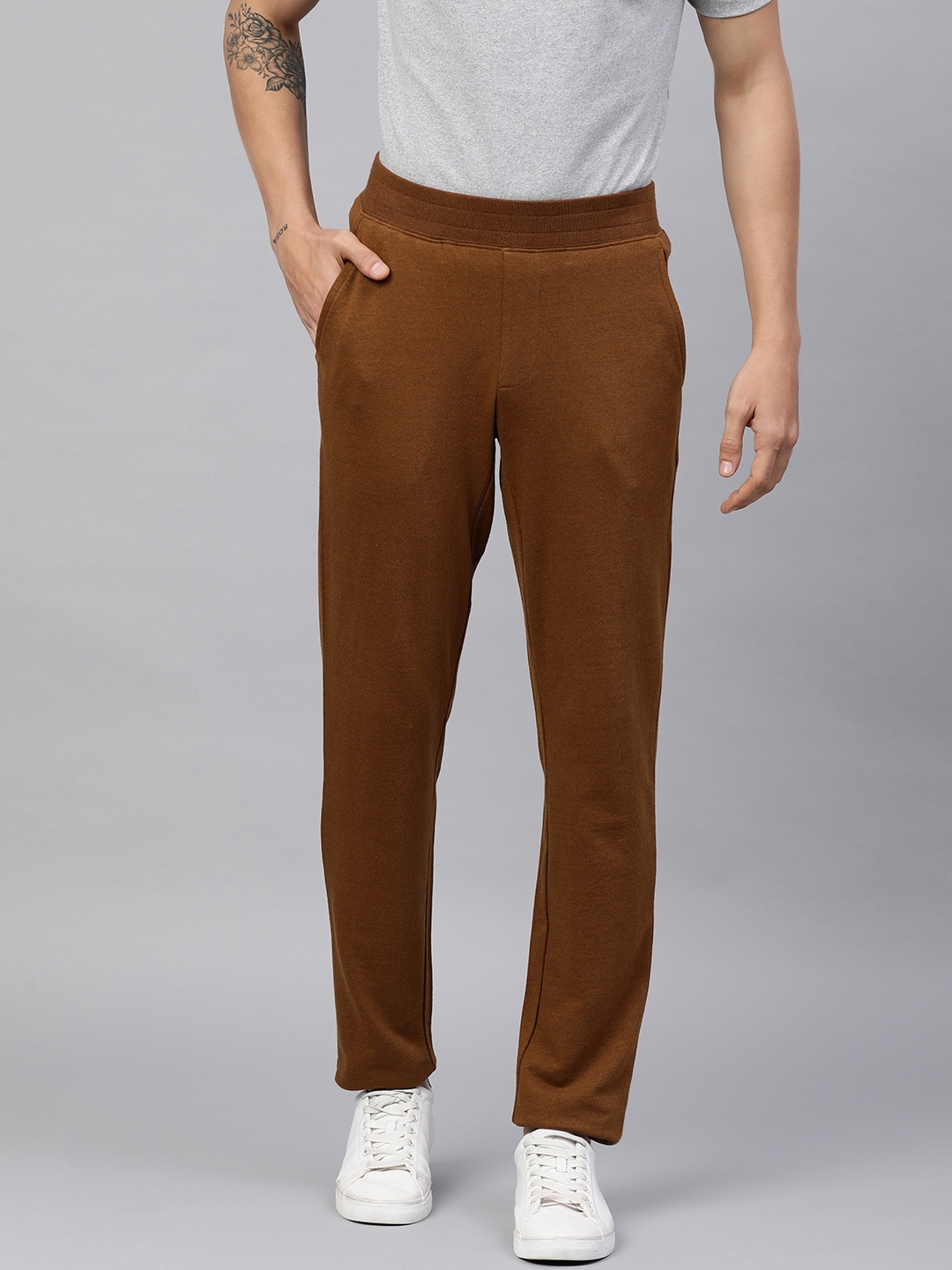 

Huetrap Men Solid Track Pants, Brown