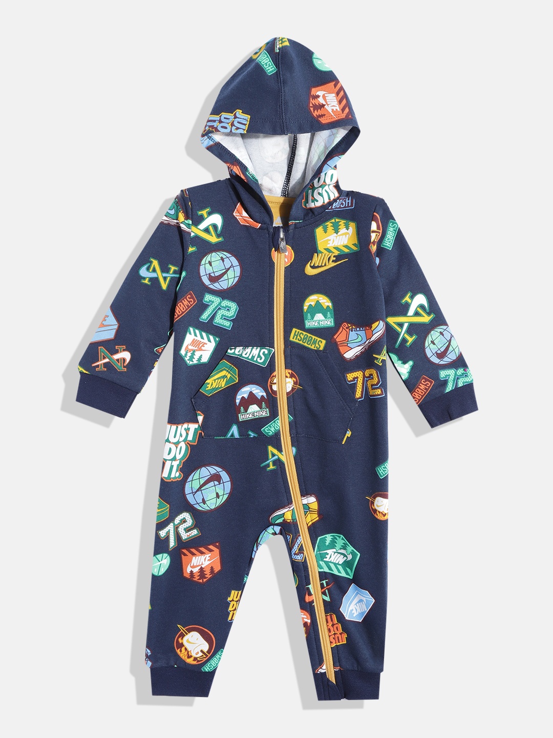 

Nike Infant Boys Navy Blue & Yellow Printed Great Outdoors Rompers