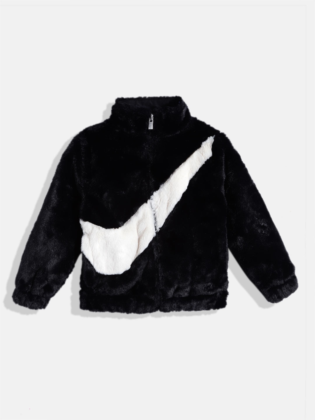 

Nike Girls Black & White Brand Logo Sporty Faux Fur Jacket