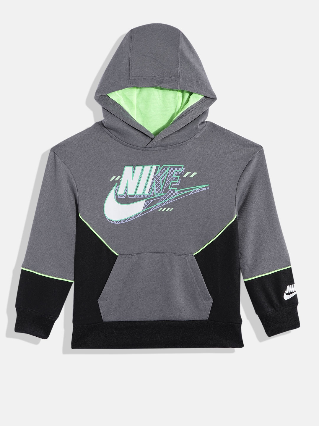 

Nike Boys Grey & Black Colourblocked Hooded Sweatshirt