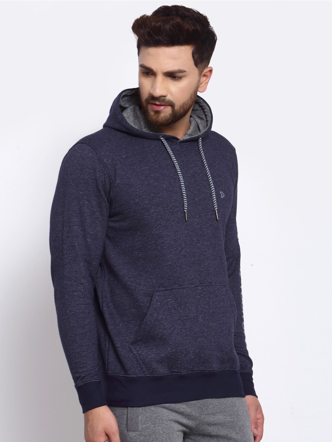 

SPORTO Men Navy Hooded Sweatshirt, Navy blue