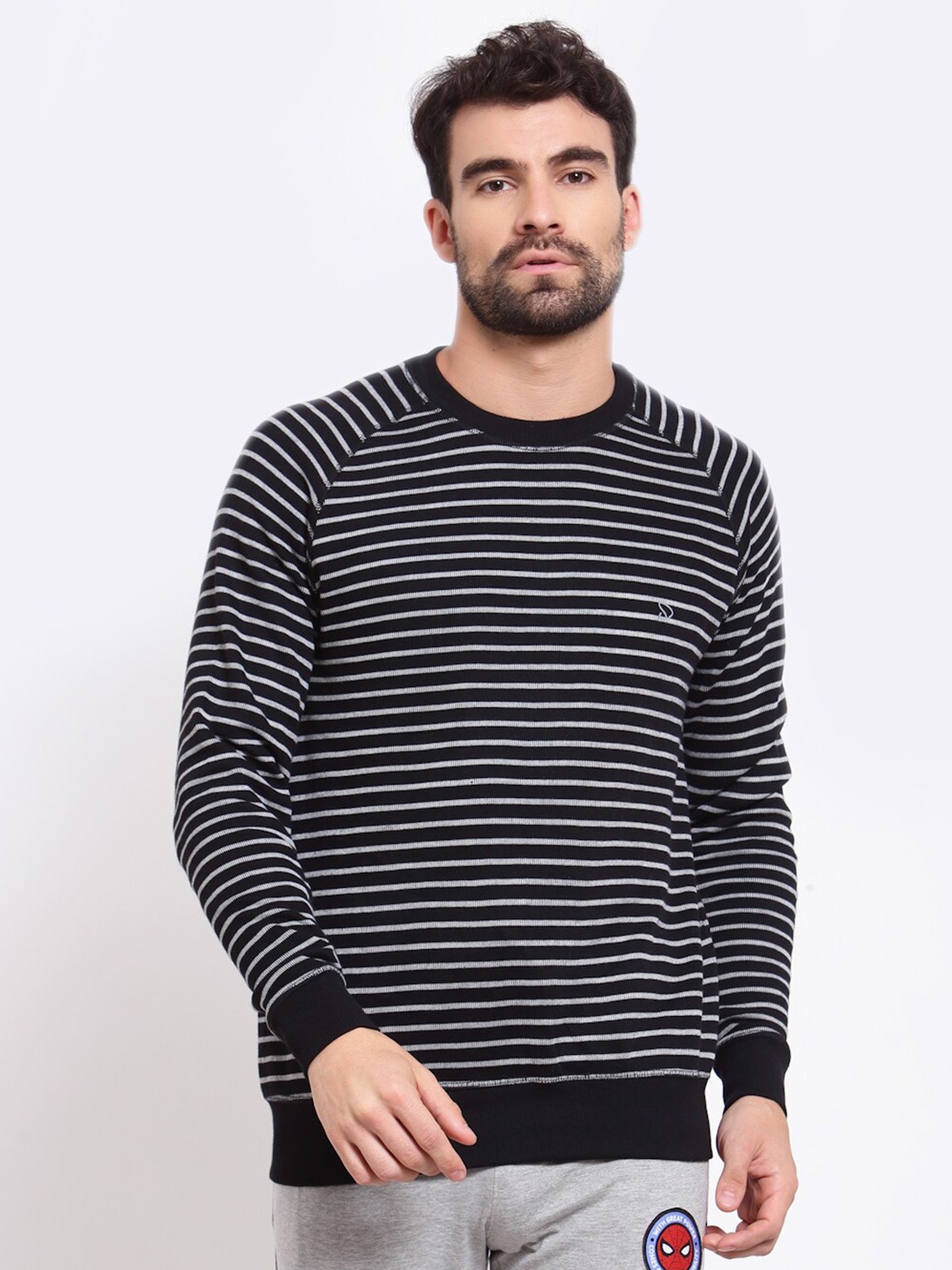 

SPORTO Men Striped Cotton Sweatshirt, Black