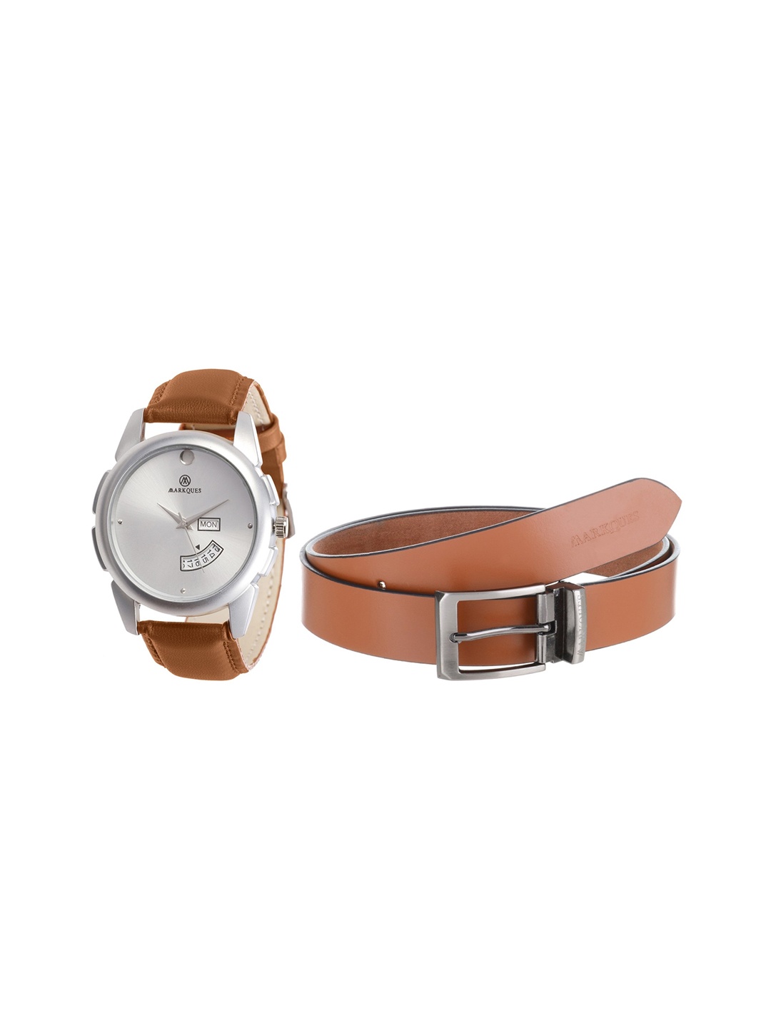 

MARKQUES Men Solid Accessory Gift Set, Tan
