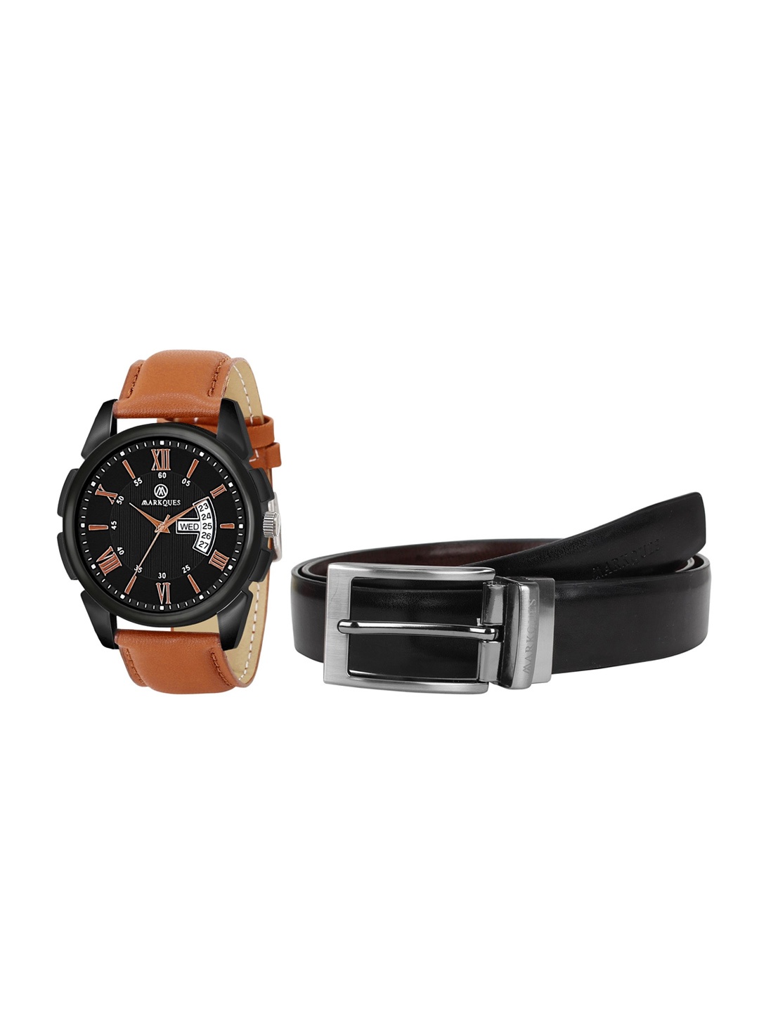 

MARKQUES Men Watch and Belt Accessory Gift Set, Tan