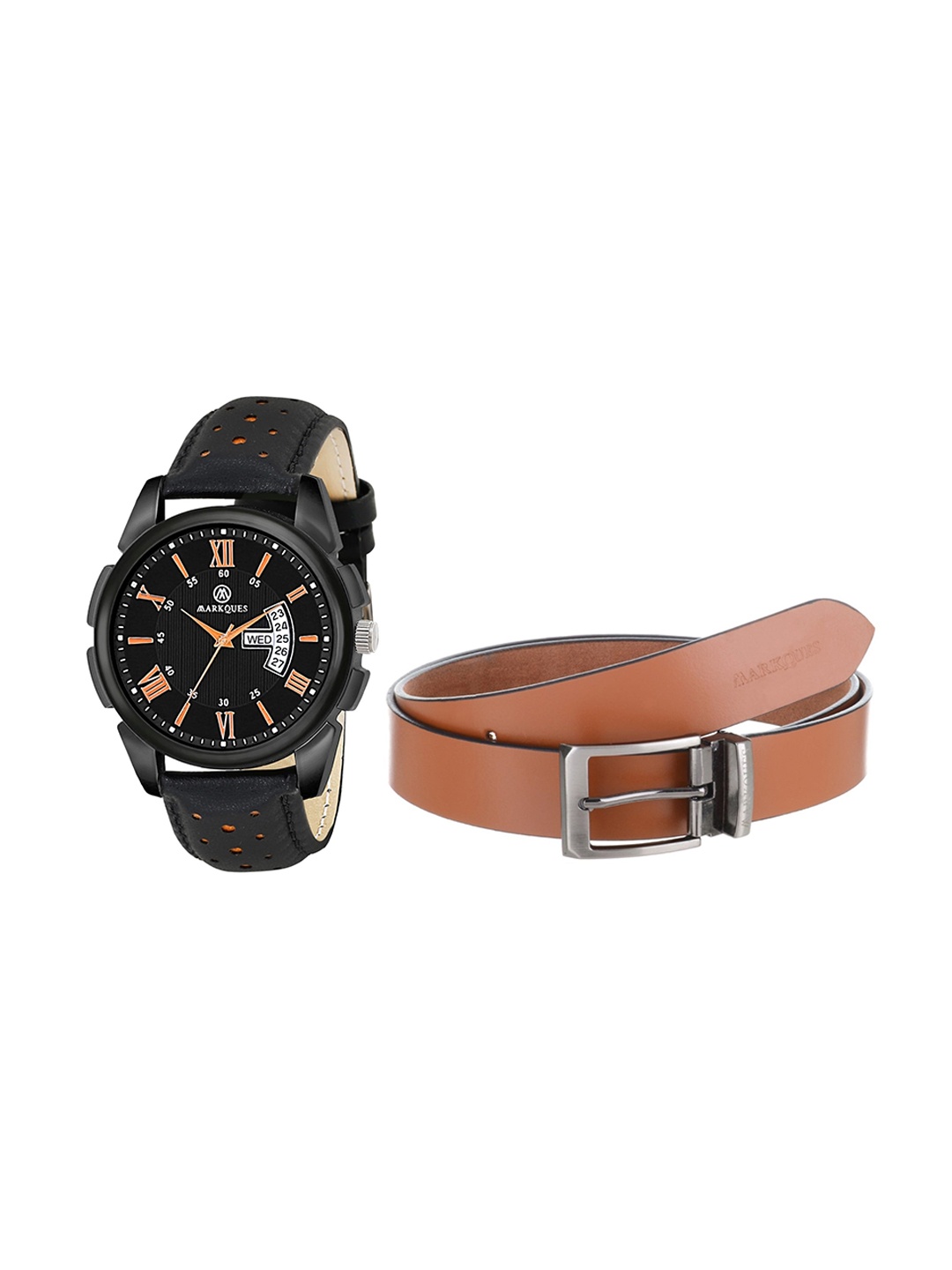 

MARKQUES Men Watch & Belt Accessory Gift Set, Black