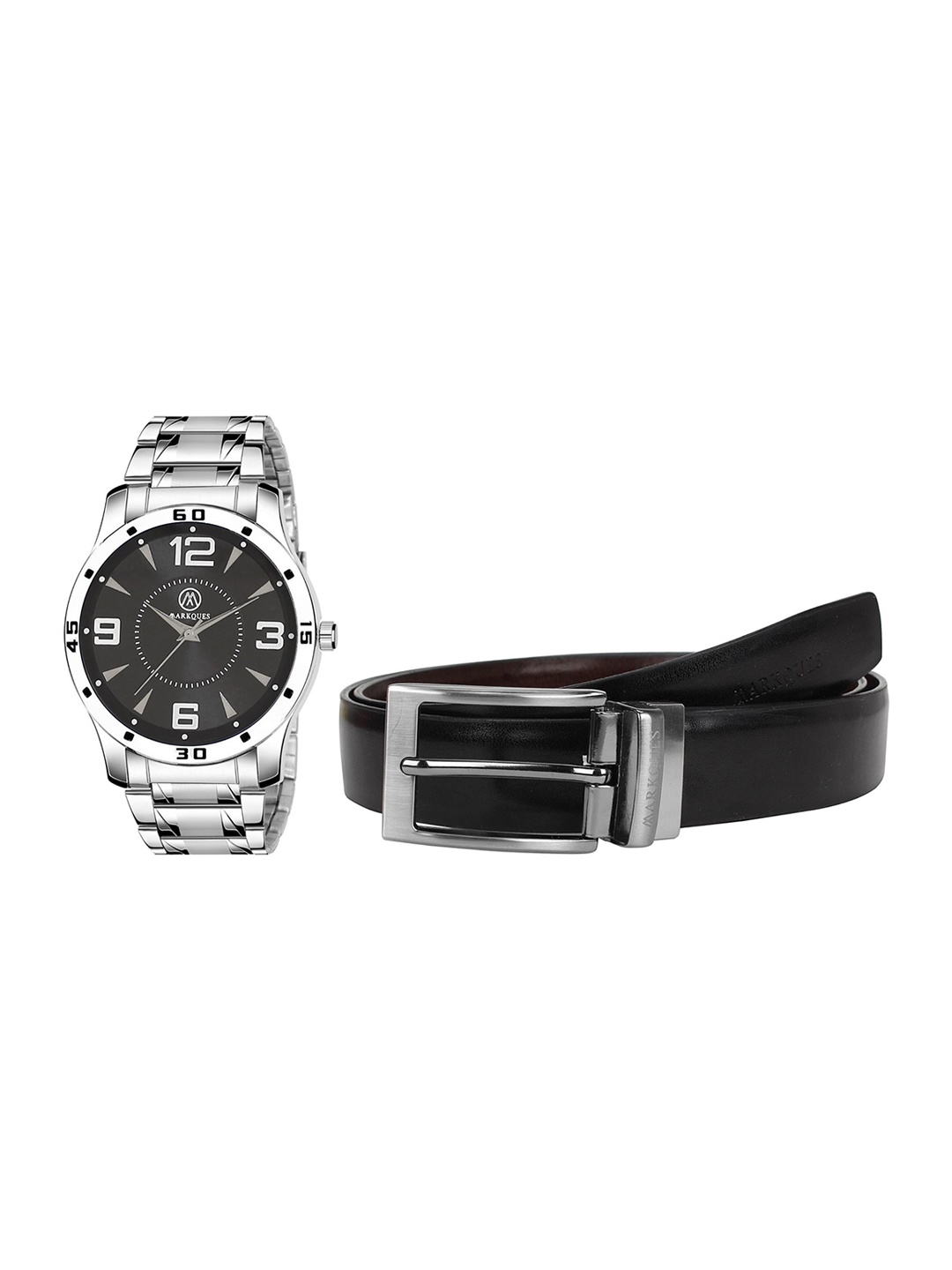 

MARKQUES Men Watch and Belt Combo Gift Set, Silver
