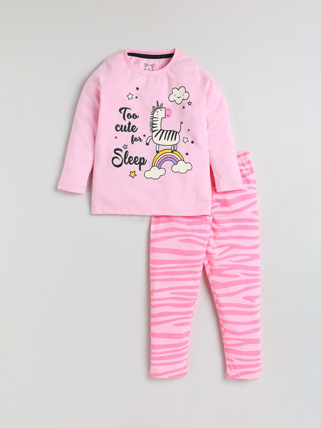 

Lazy Shark Girls Printed Night suit, Pink