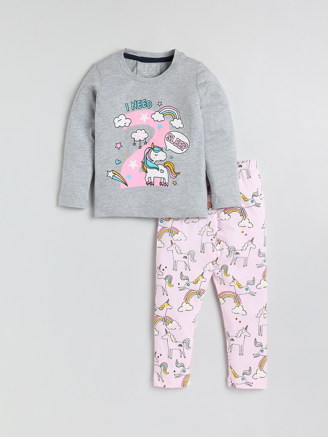 

Lazy Shark Girls Printed Night suit, Grey