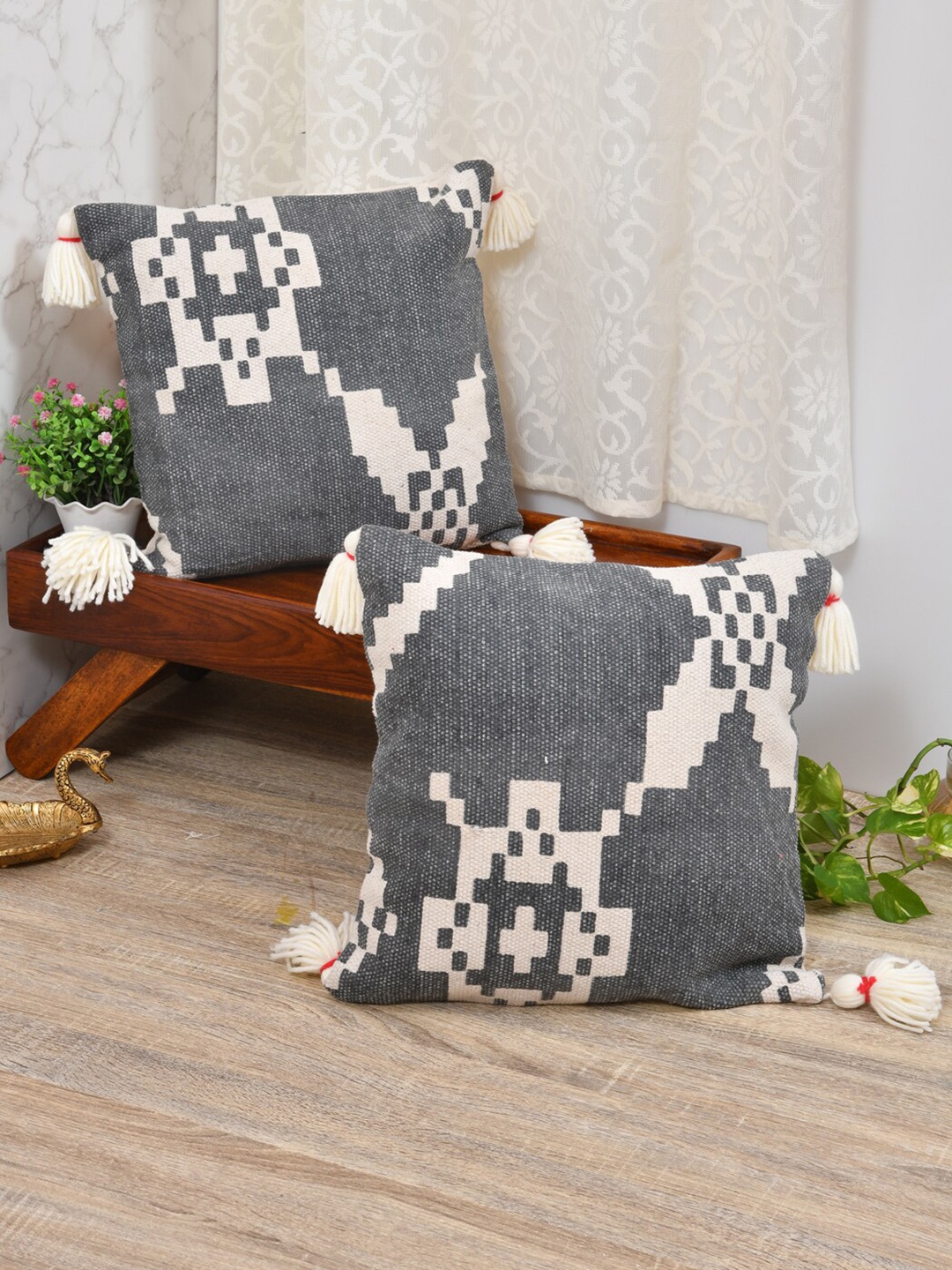 

Gulaab Jaipur Set of 2 Abstract Square Cushion Covers, Grey