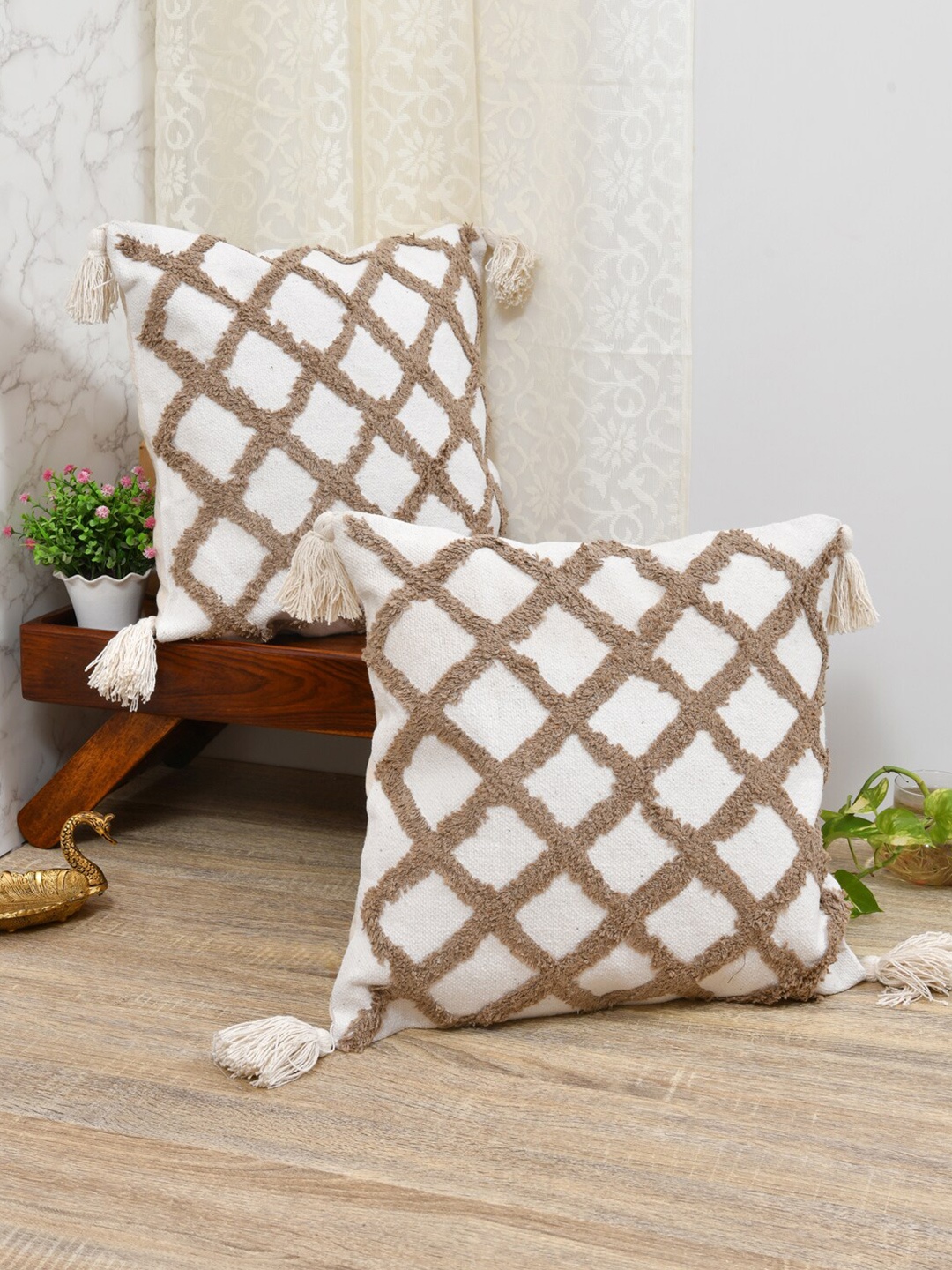 

Gulaab Jaipur Set of 2 Embroidered Square Cushion Covers, Brown