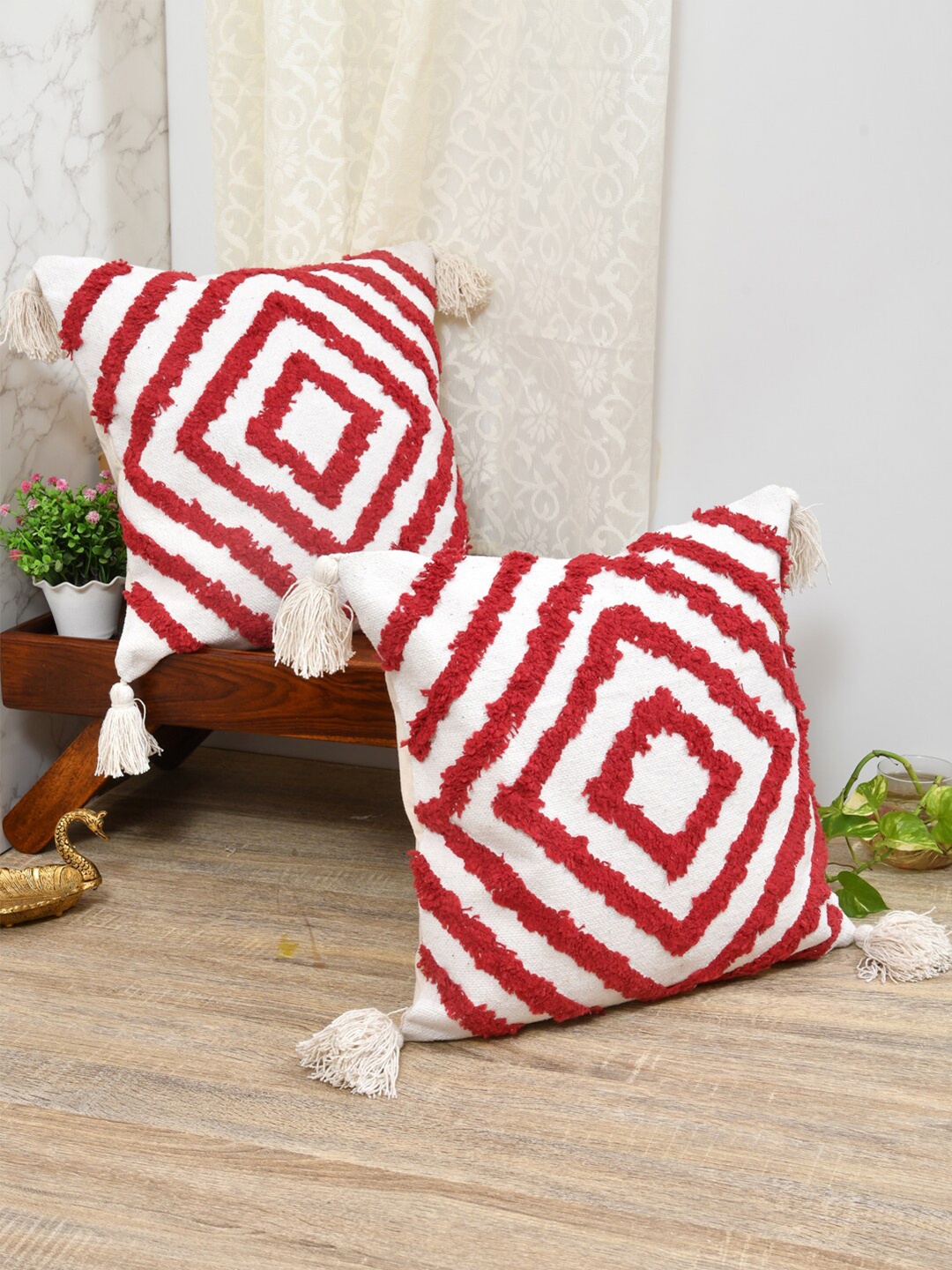 

Gulaab Jaipur Set of 2 Square Cushion Covers, Red