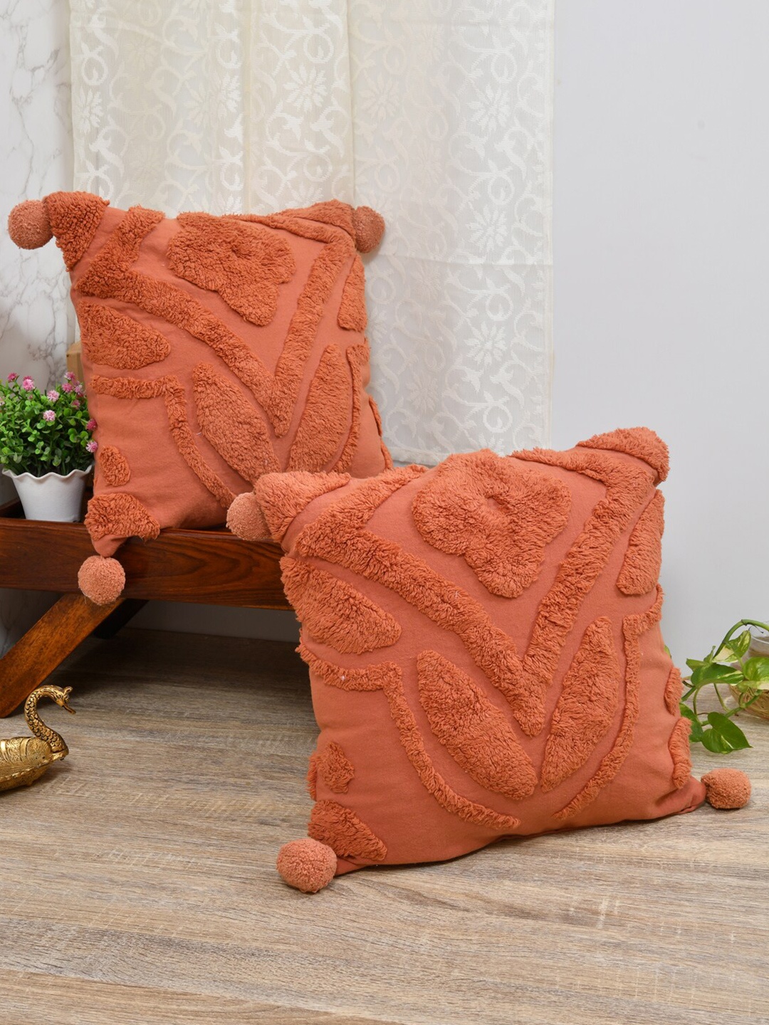 

Gulaab Jaipur Set of 2 Self Design Square Cushion Covers, Red