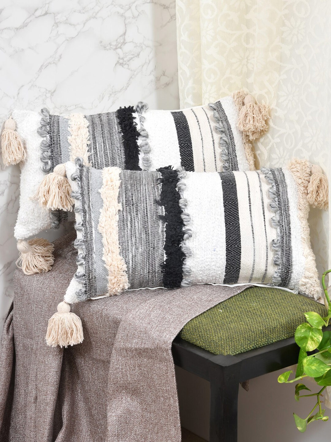

Gulaab Jaipur Set of 2 Rectangle Cushion Covers, Black
