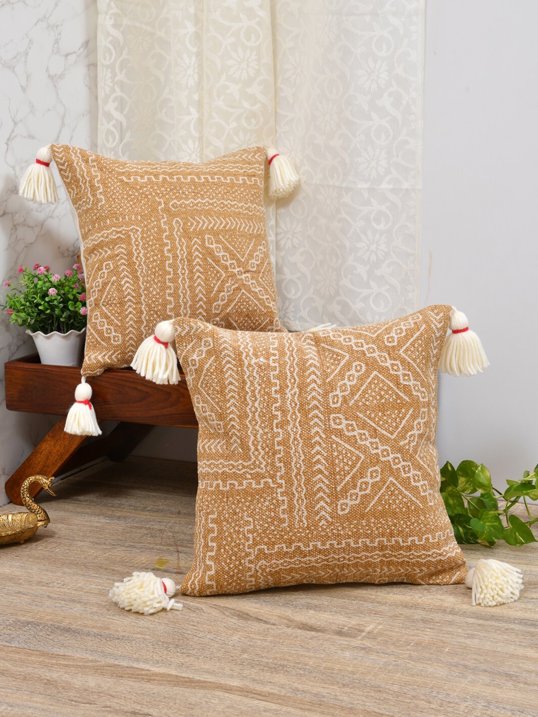 

Gulaab Jaipur Set of 2 Geometric Square Cushion Covers, Yellow