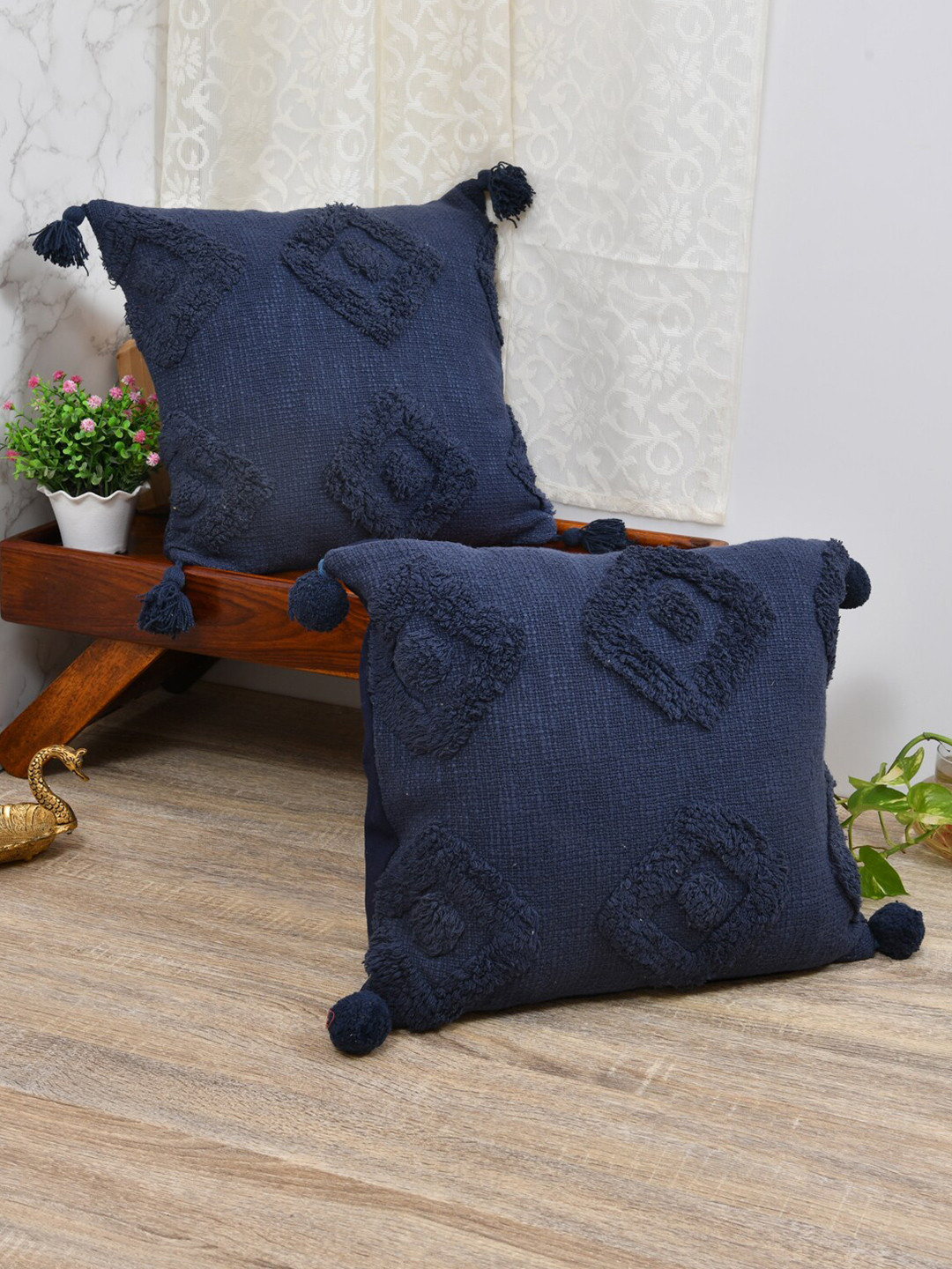

Gulaab Jaipur Set of 2 Self Design Square Cushion Covers, Blue