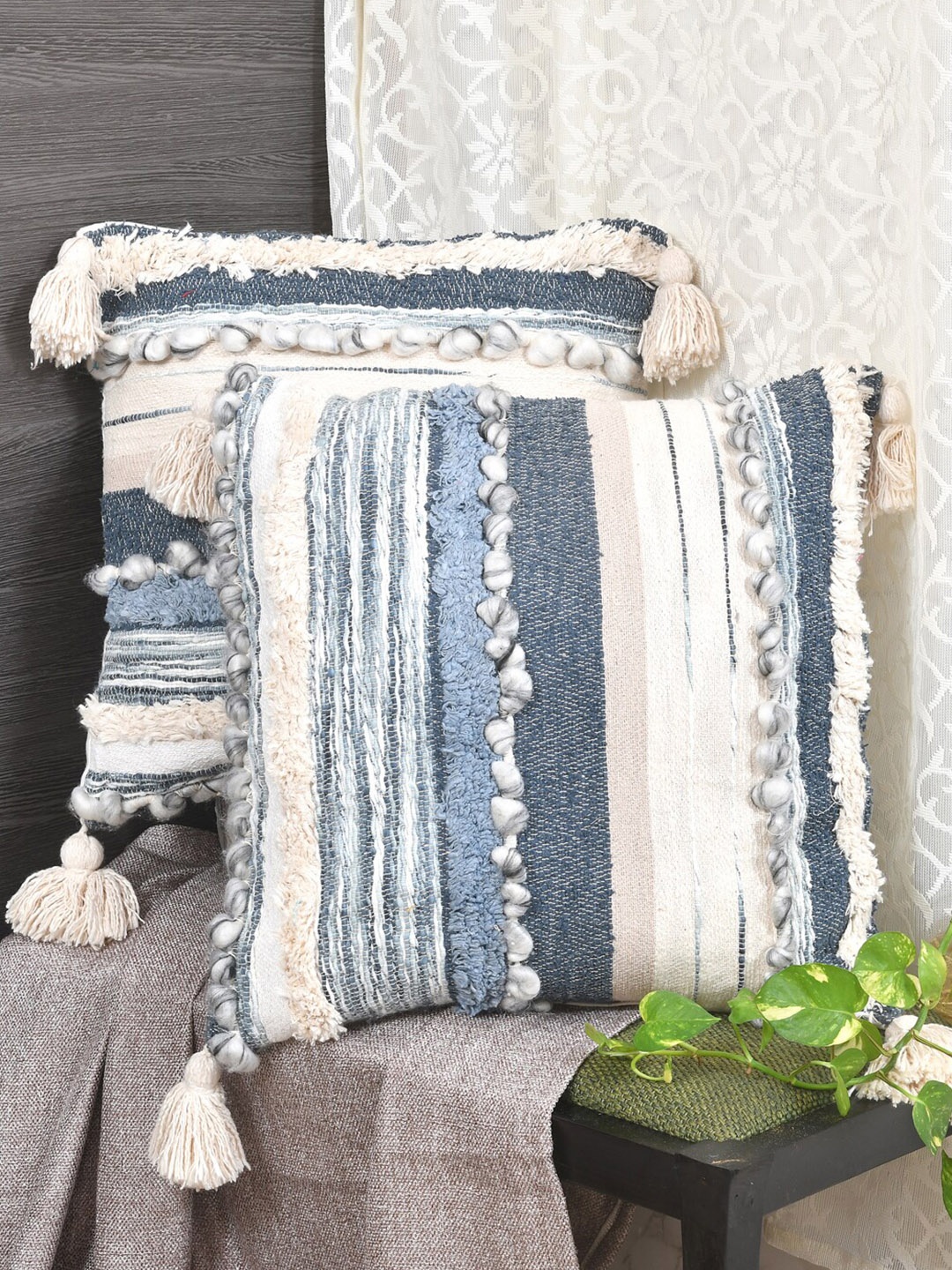 

Gulaab Jaipur Set of 2 Self Design Square Cushion Covers, Grey