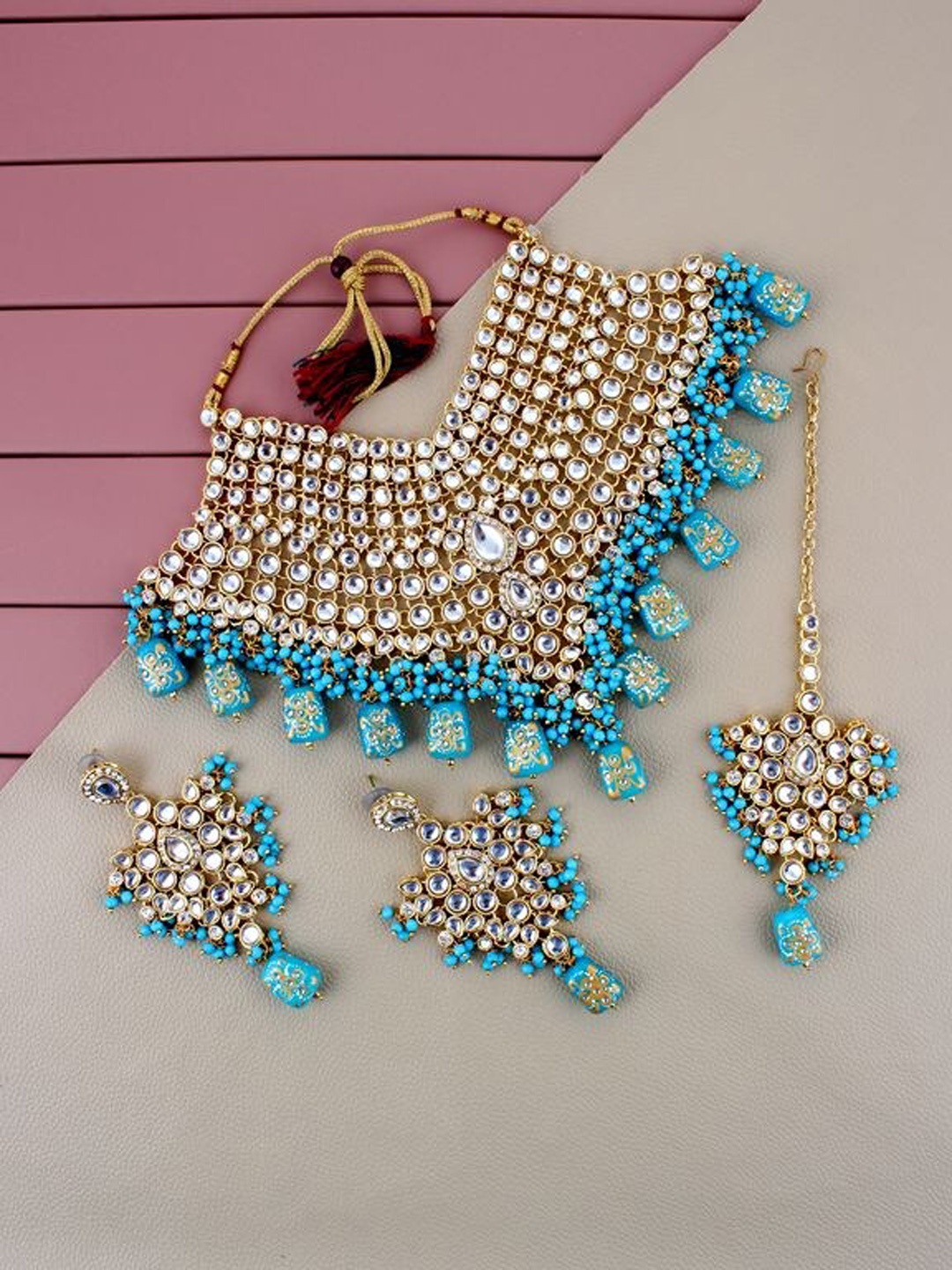 

LUCKY JEWELLERY Women Kundan Jewellery Set, Turquoise blue