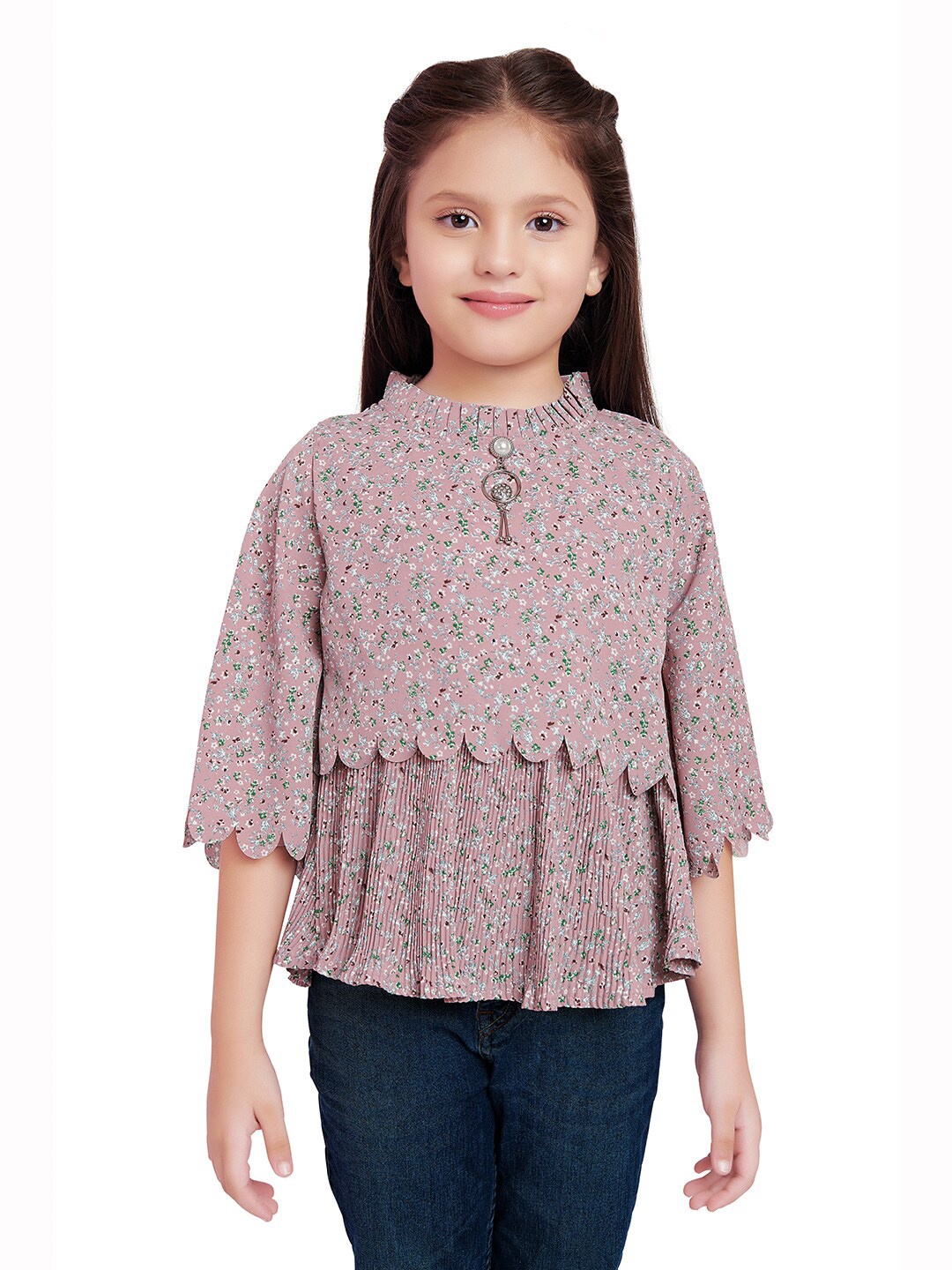 

Tiny Kingdom Girls Floral Print Georgette Blouson Top, Mauve