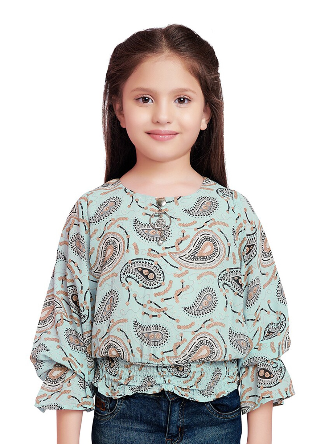 

Tiny Kingdom Girls Print Georgette Blouson Top, Blue
