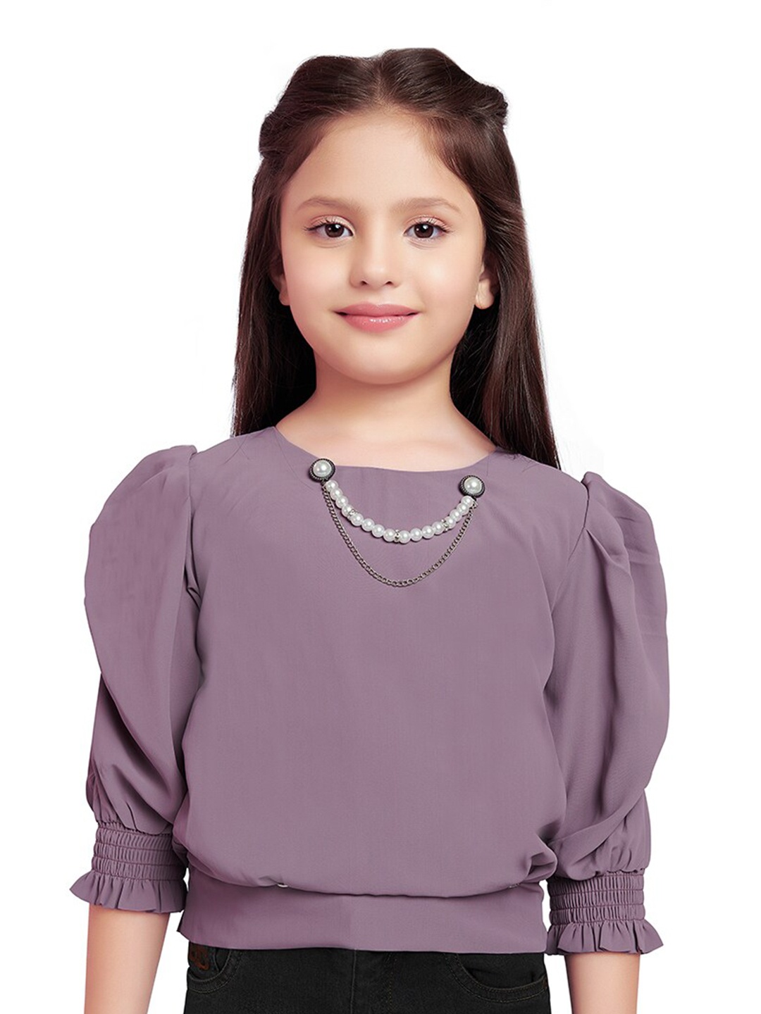

Tiny Kingdom Girls Puff Sleeves Blouson Top, Lavender