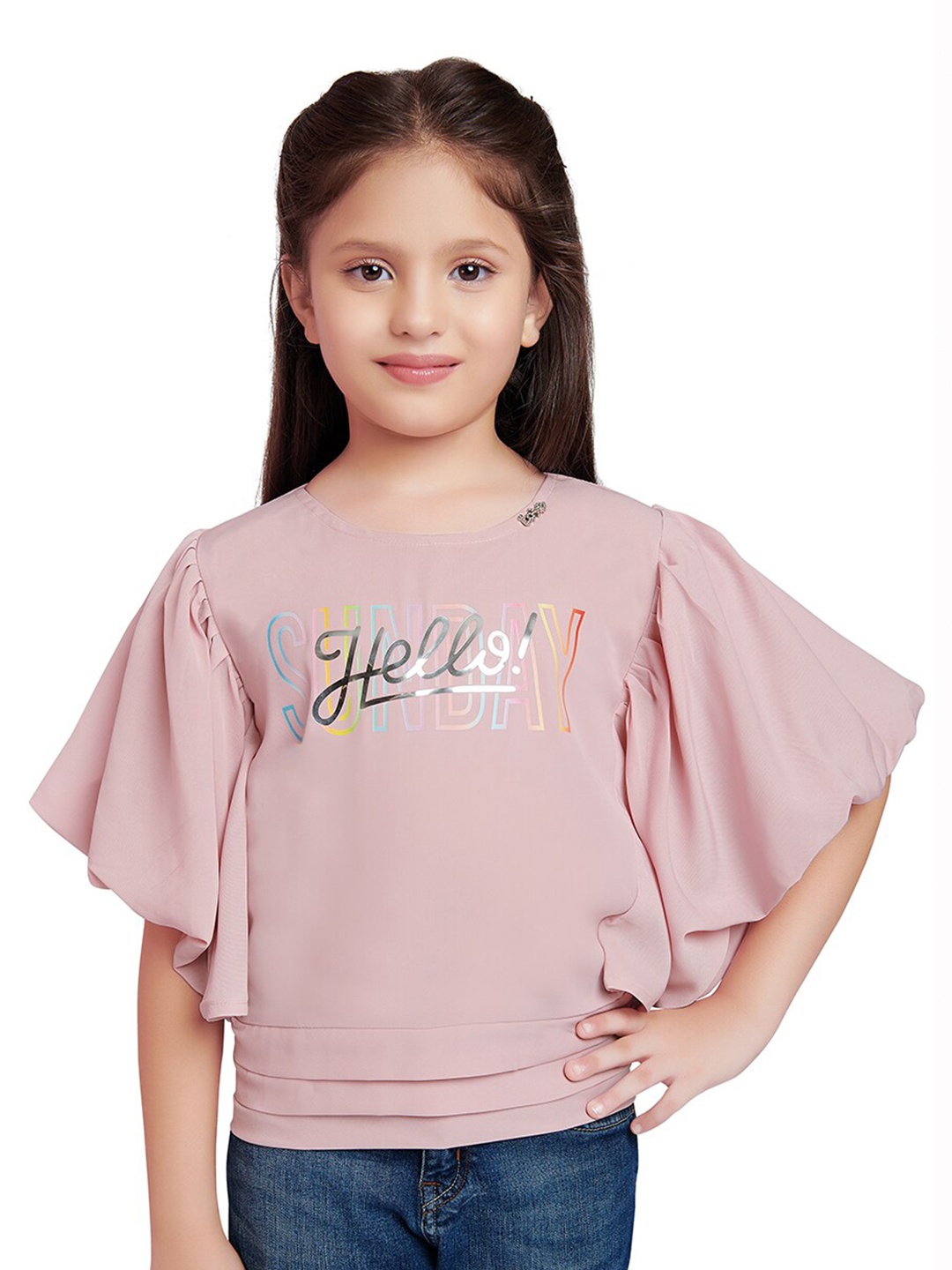 

Tiny Kingdom Girls Printed Flared Top, Pink