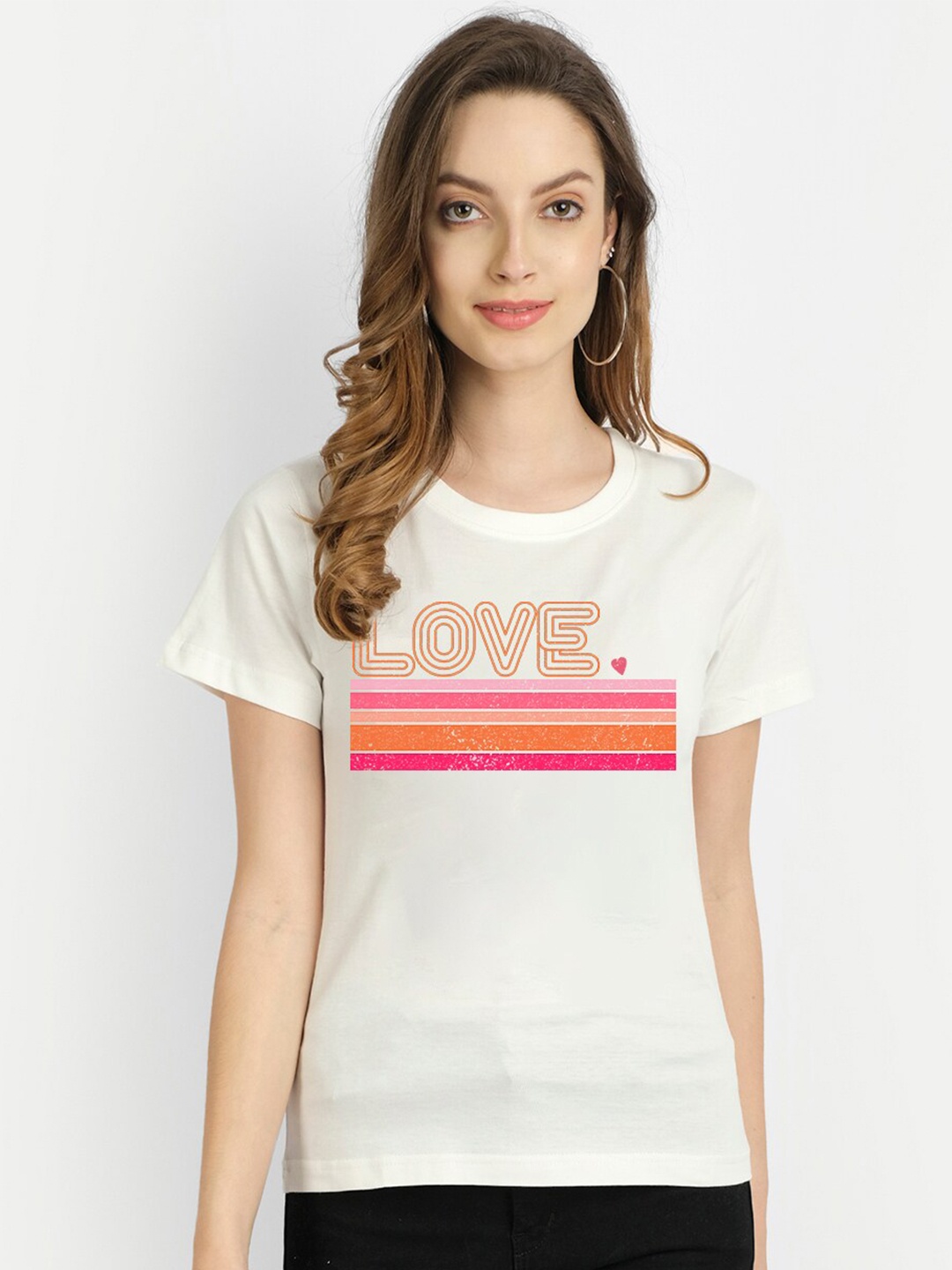 

THREADCURRY Women White Love Printed T-shirt