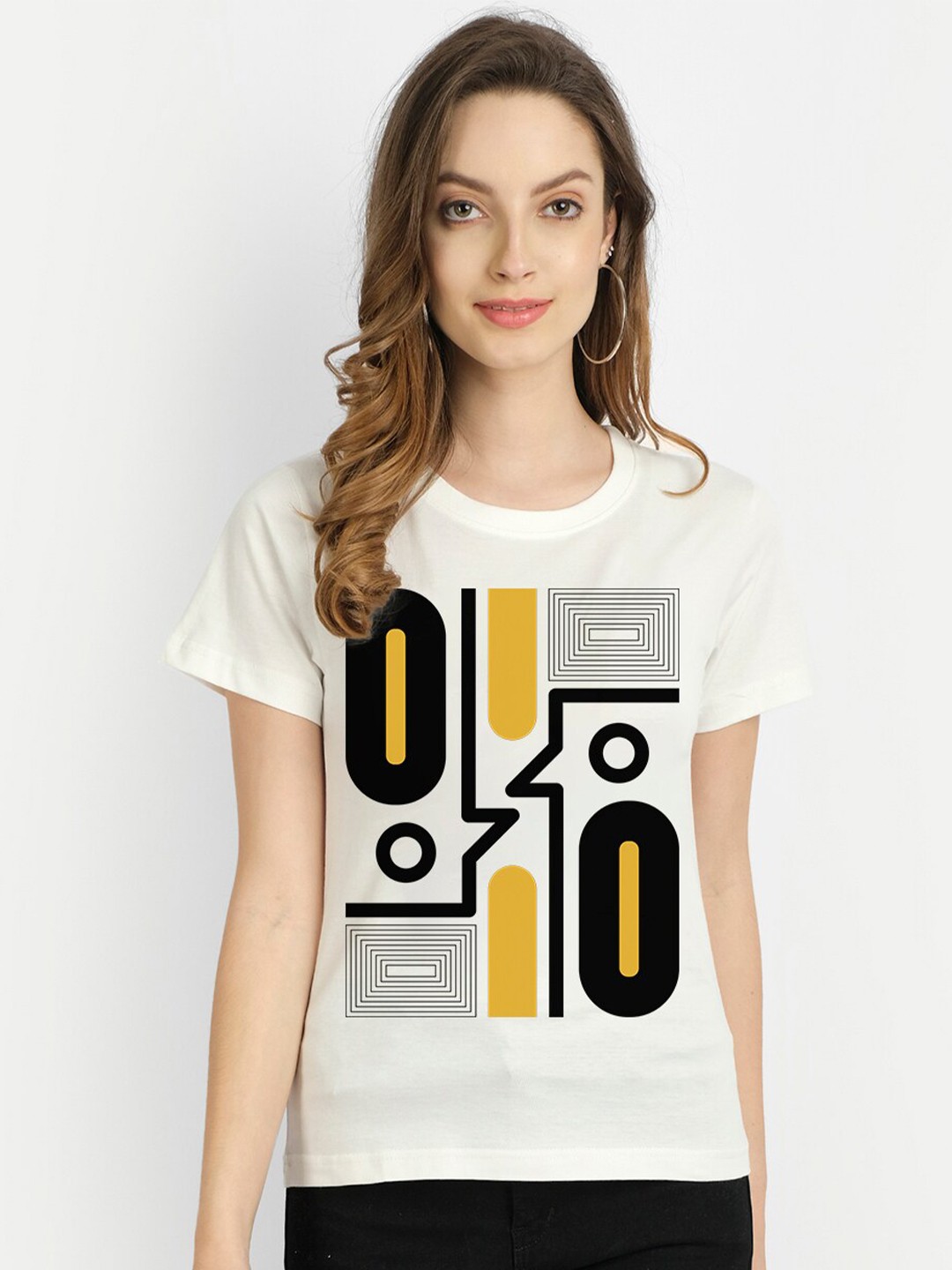

THREADCURRY Women Printed Cotton T-shirt, White