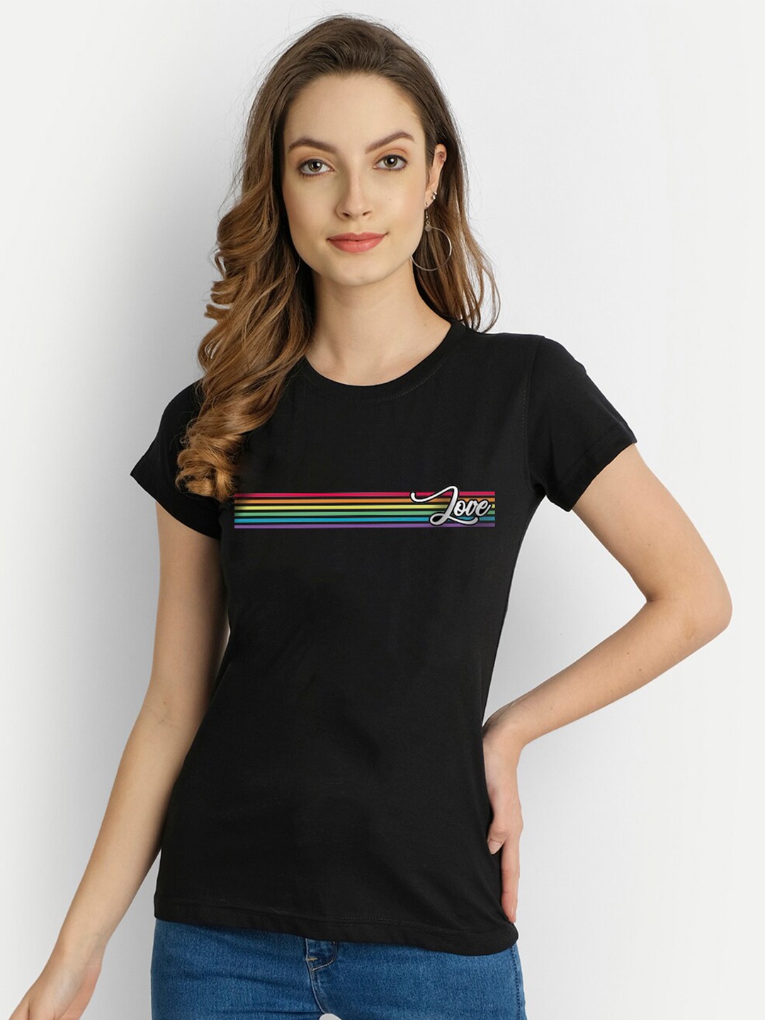 

THREADCURRY Women Black Love Printed T-shirt