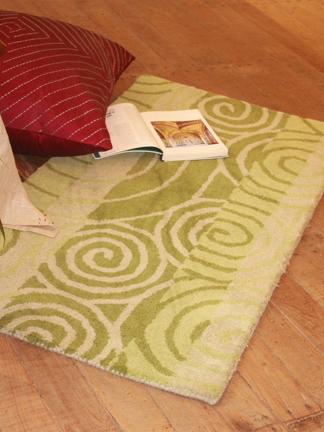

ZEBA Geometric Textured Pure Wool Hand-Tufted Carpets, Green