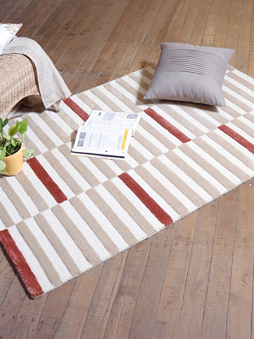 

ZEBA Geometric Lines Hand-Tufted Carpets, Coffee brown