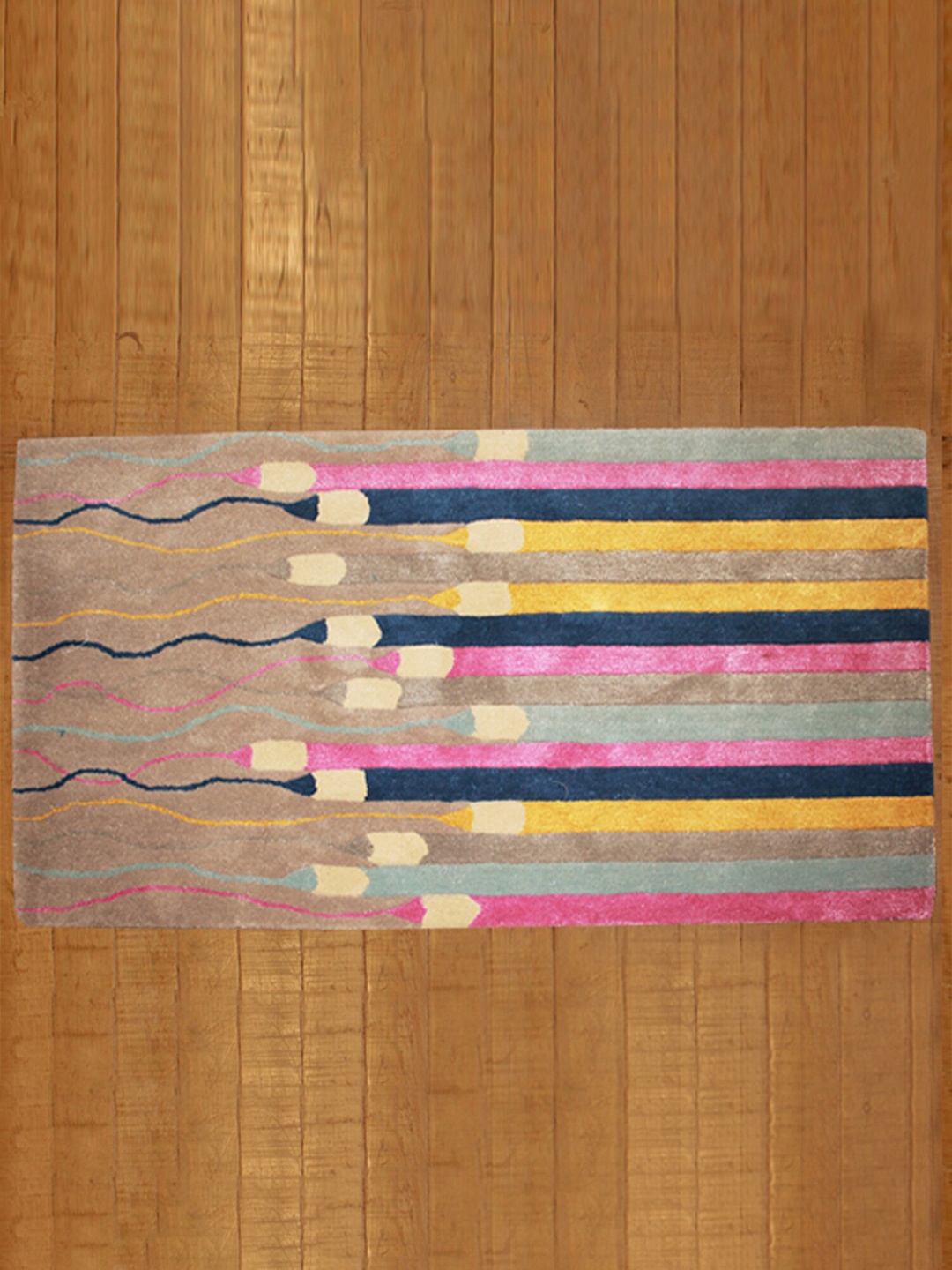 

ZEBA Abstract Printed Handmade Heavy Shaggy Floor Carpet, Beige