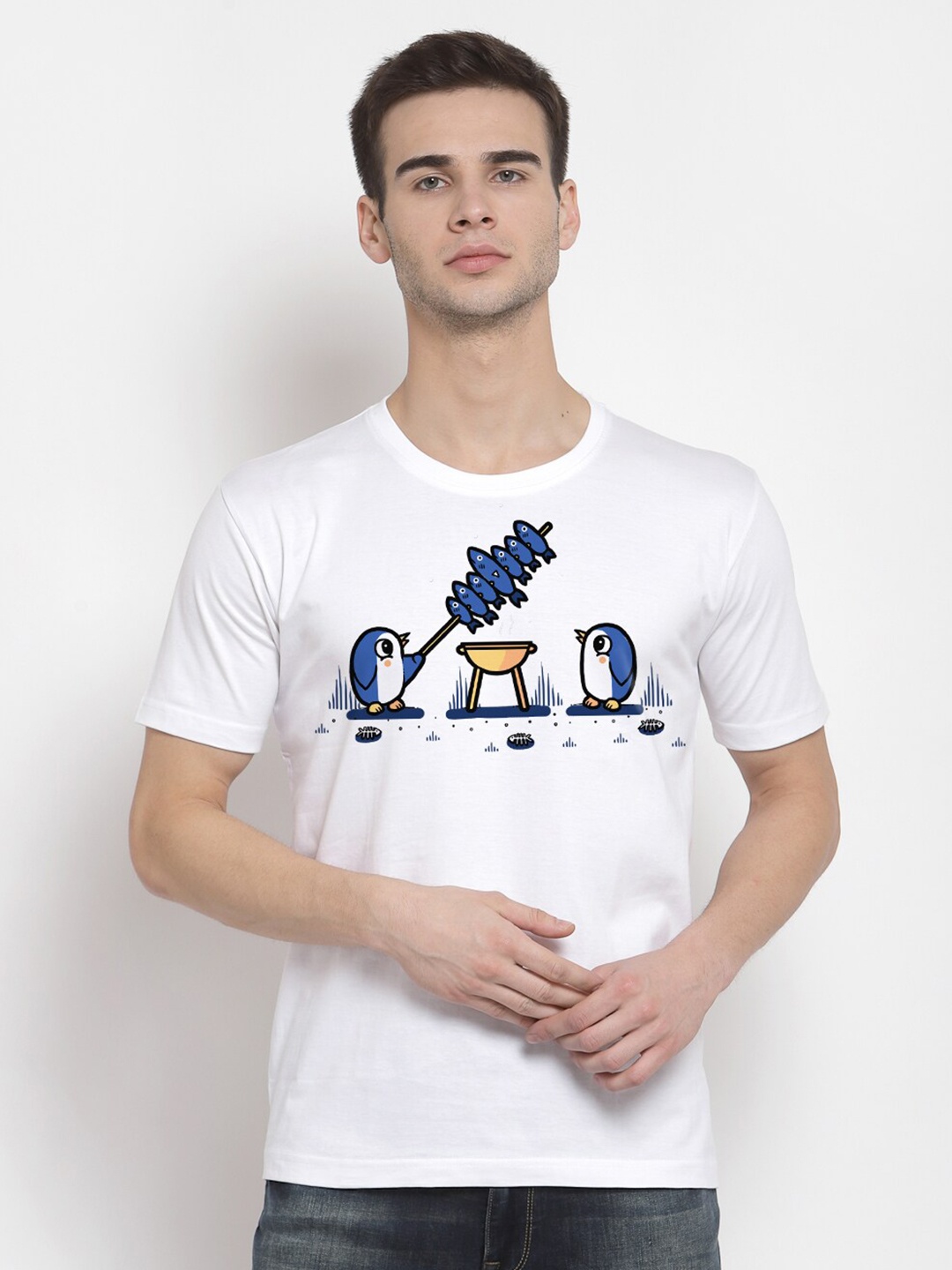 

THREADCURRY Men Printed Cotton T-shirt, White