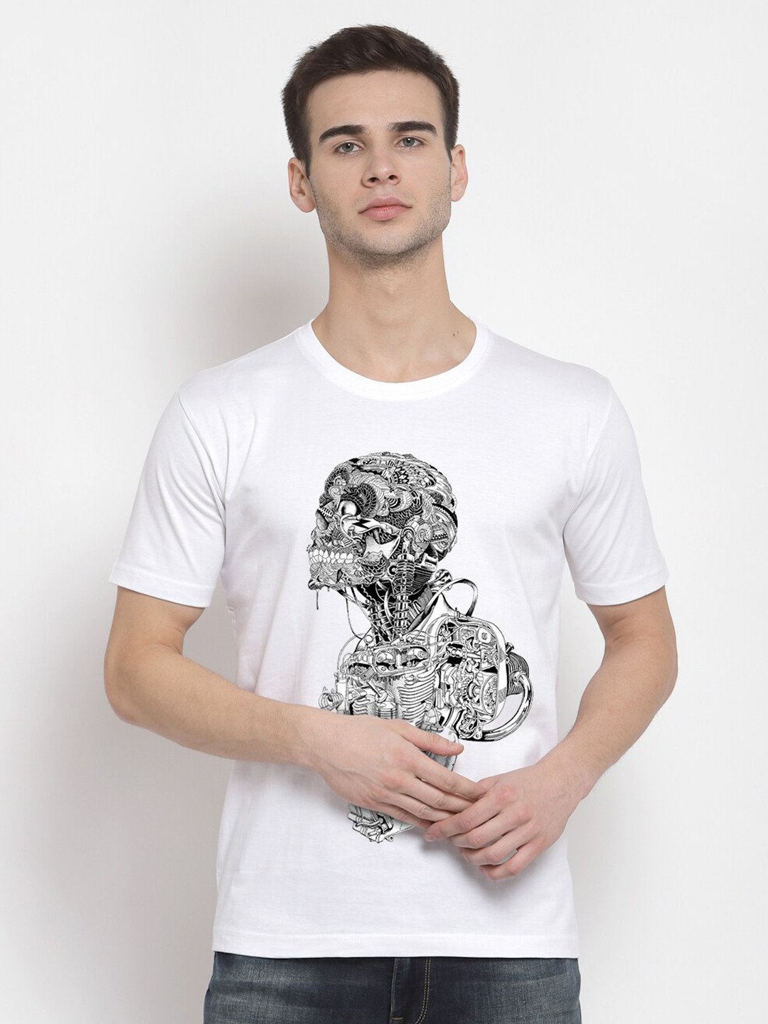 

THREADCURRY Men Printed Monochrome T-shirt, White