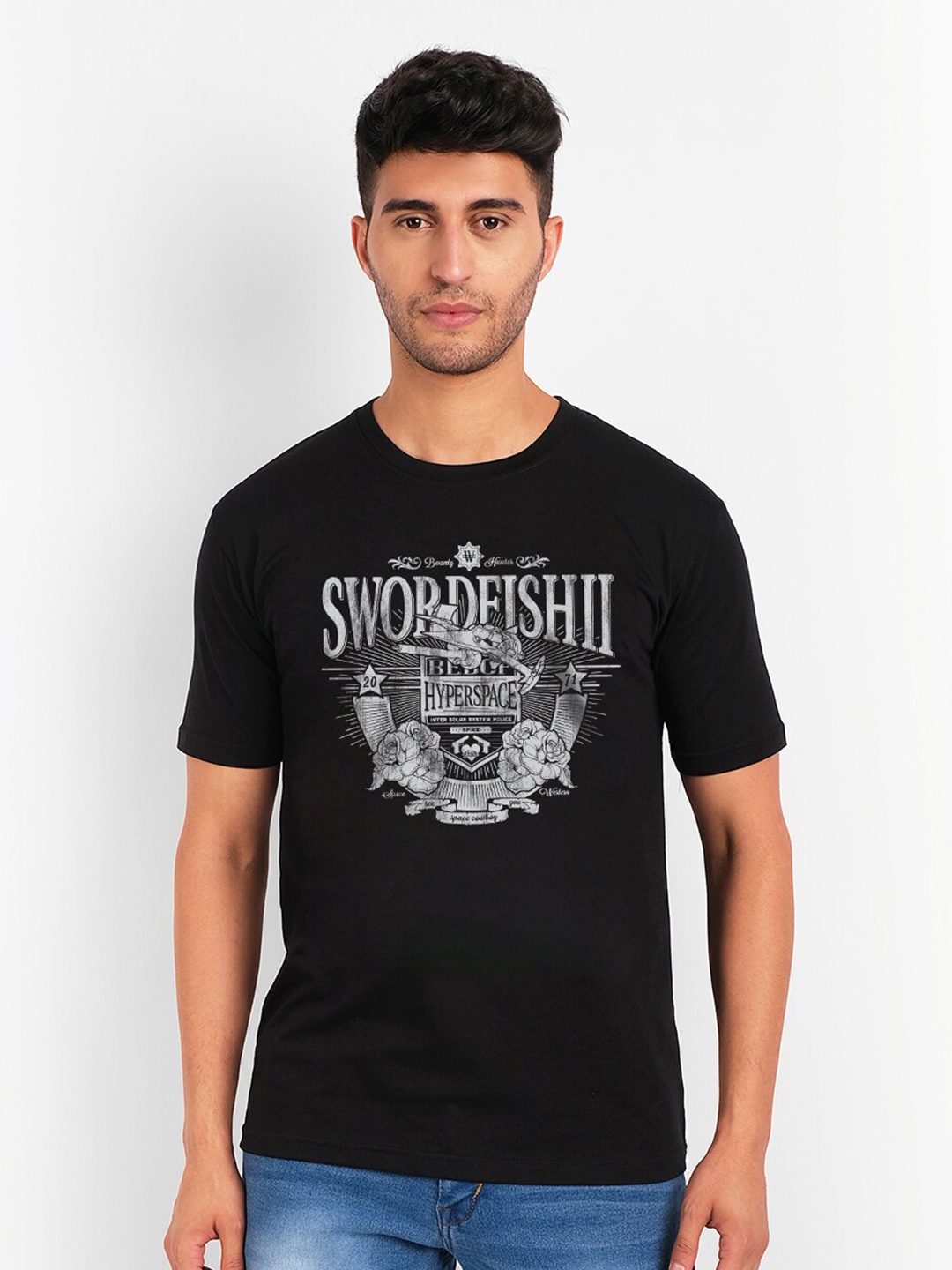 

THREADCURRY Men Black Typography Printed T-shirt