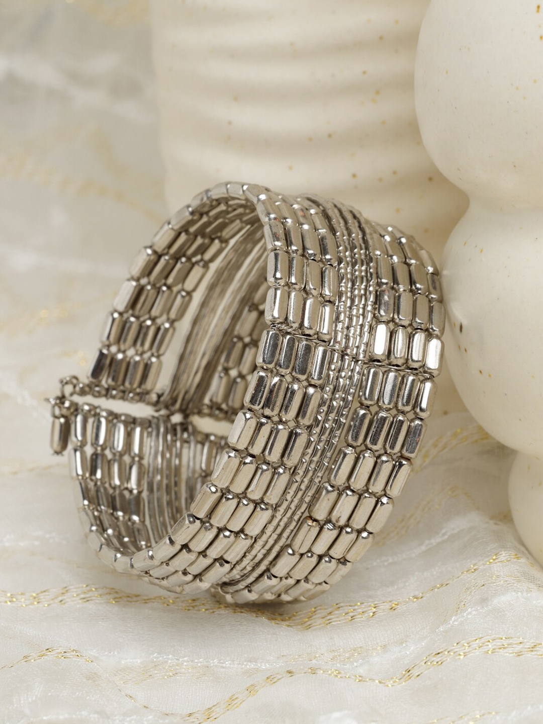 

Moedbuille Women Brass Tribal Design Oxidised Silver-Plated Cuff Bracelet