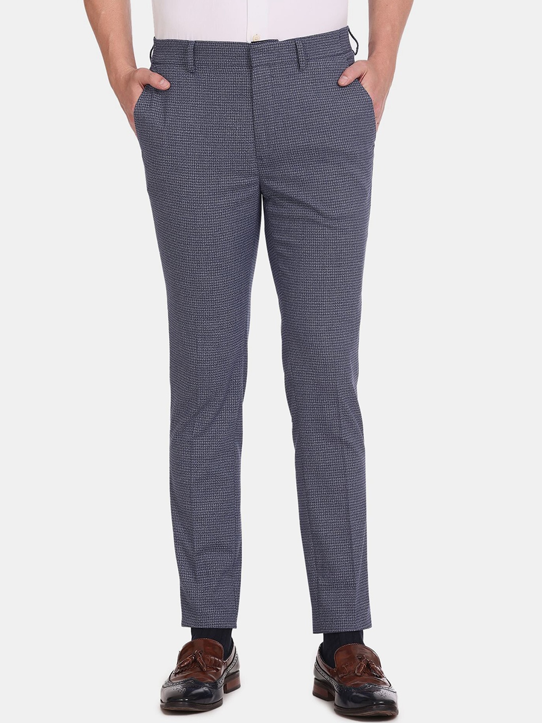 

Arrow New York Men Textured Mid Rise Slim Fit Formal Trouser, Blue