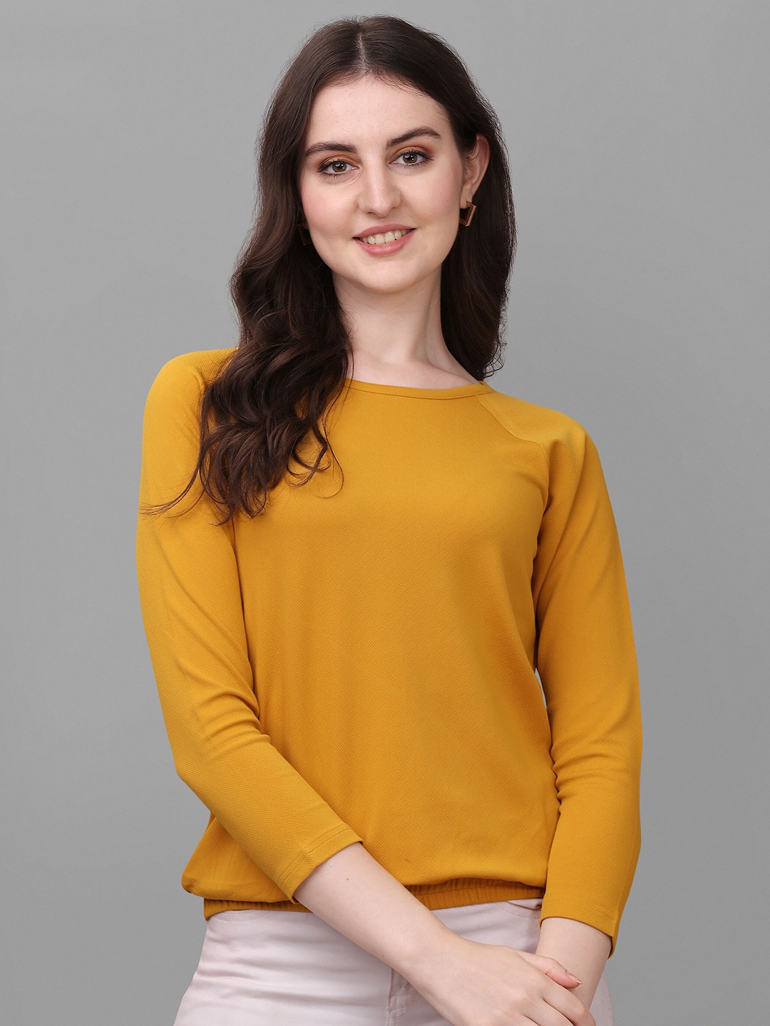 

VeBNoR Women Solid Long Sleeves Top, Mustard