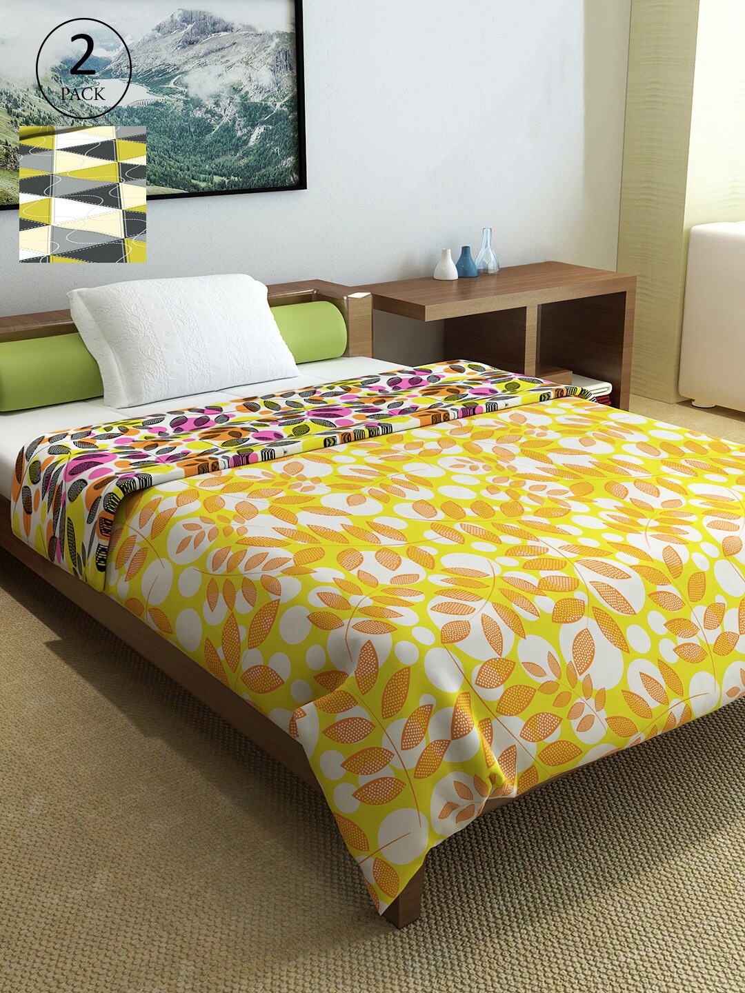 

Divine Casa Abstract Printed Set of 2 Abstract Mild Winter 120 GSM Single Bed Comforter, Grey