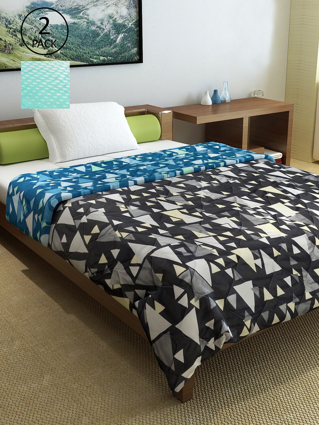 

Divine Casa Set of 2 Geometric Printed Mild Winter 120 GSM Single Bed Comforter, Blue